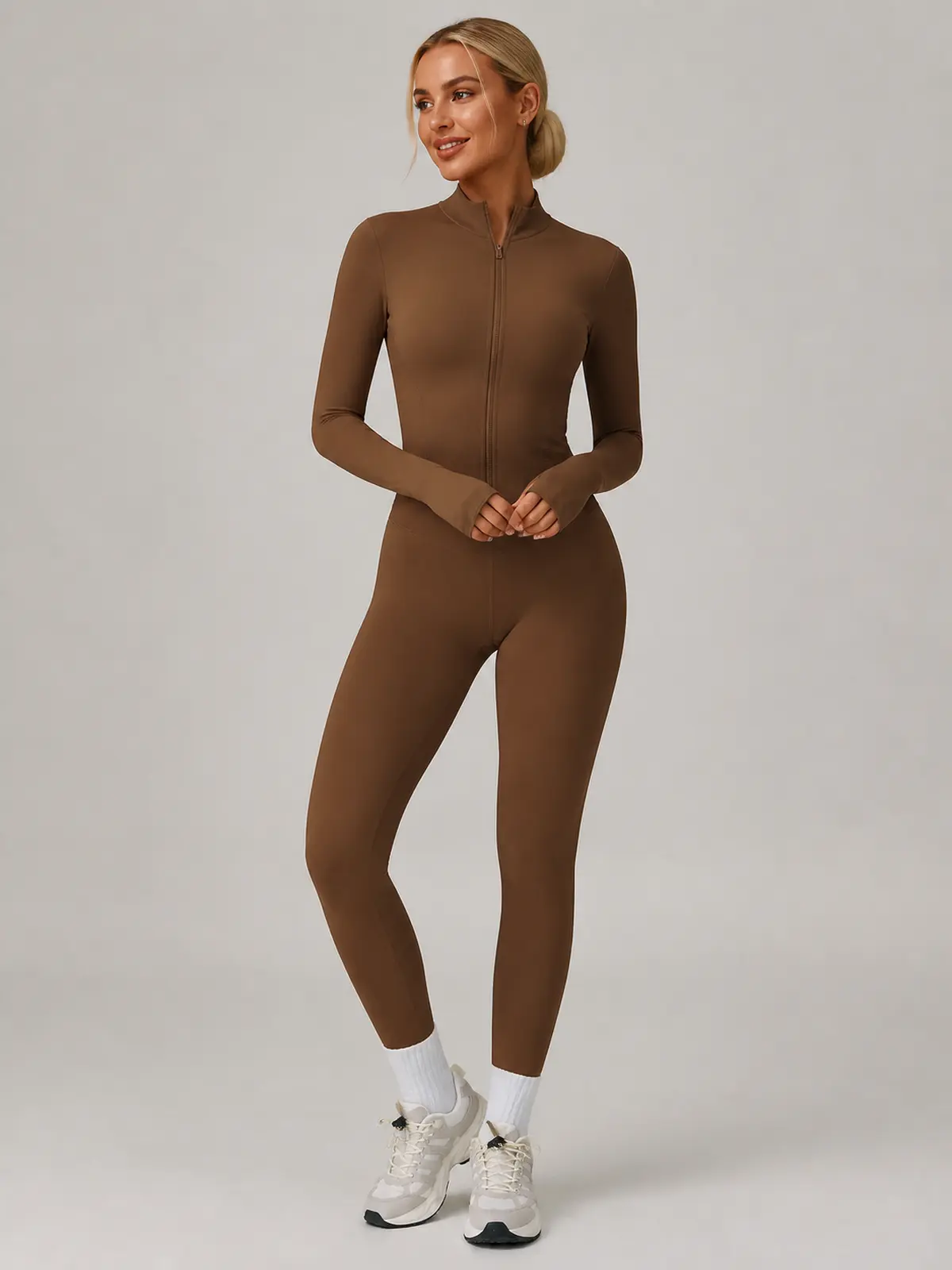 Ivory Current Zip-Front Jacket and Full-Length Leggings Set — dark coffee brown — general — authoritative variation match