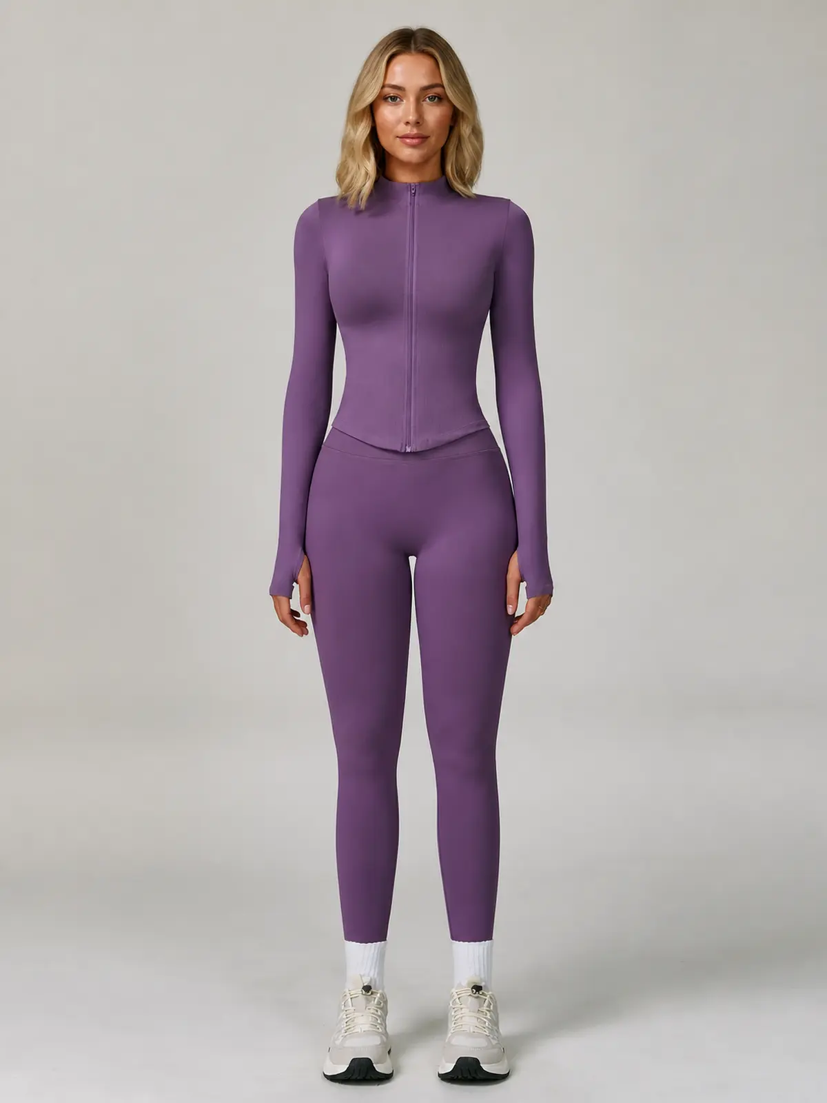 Ivory Current Zip-Front Jacket and Full-Length Leggings Set — misty purple — general — authoritative variation image