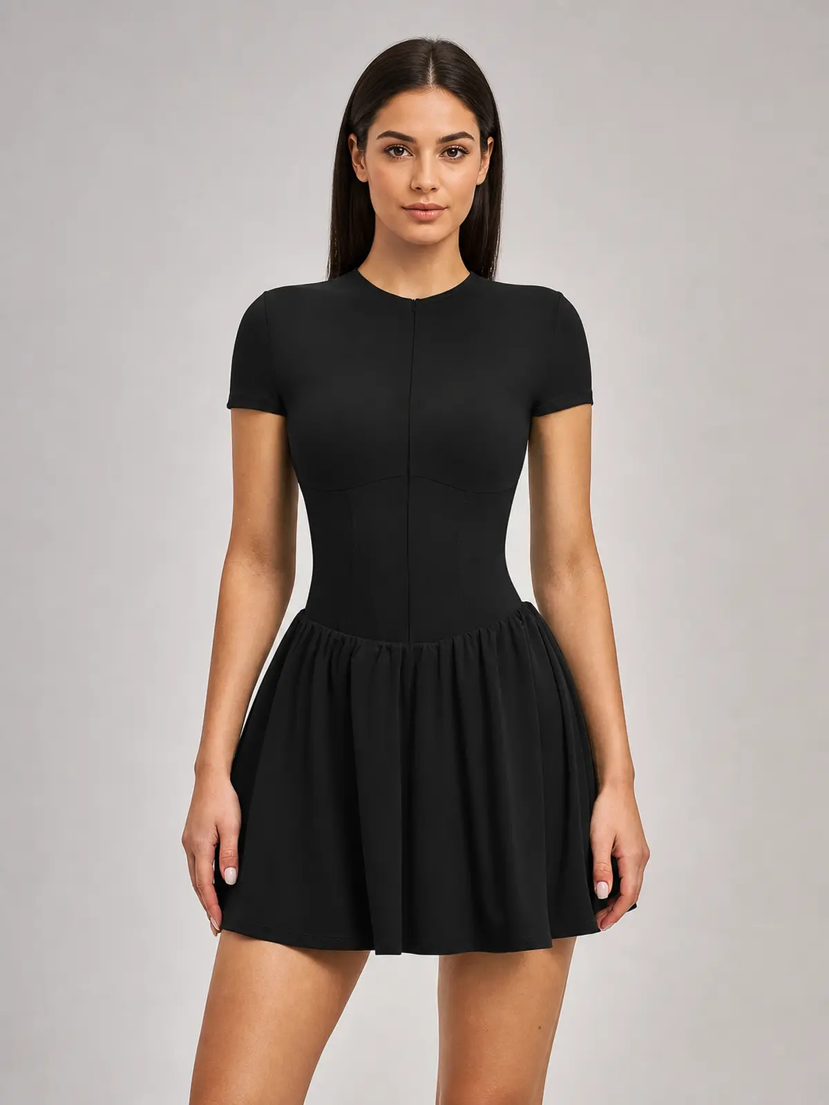 Juniper Motion Zip-Front Exercise Dress — black — exercise-dress — authoritative variation match