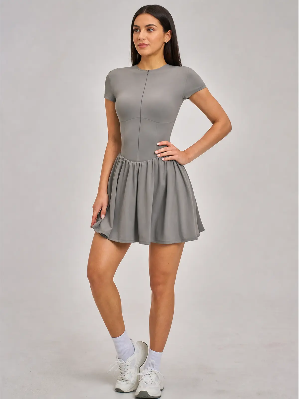 Juniper Motion Zip-Front Exercise Dress — gray — exercise-dress — authoritative variation match