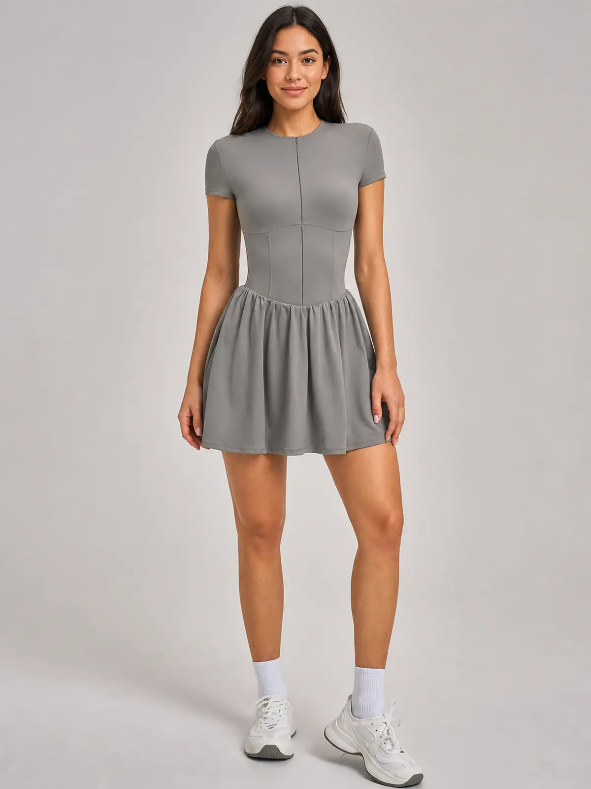 Juniper Motion Zip-Front Exercise Dress — gray — exercise-dress — authoritative variation match