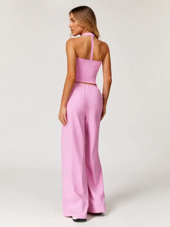 Kindred Interval Halter Crop Top and Wide-Leg Pants Set — rose pink — general — authoritative variation match