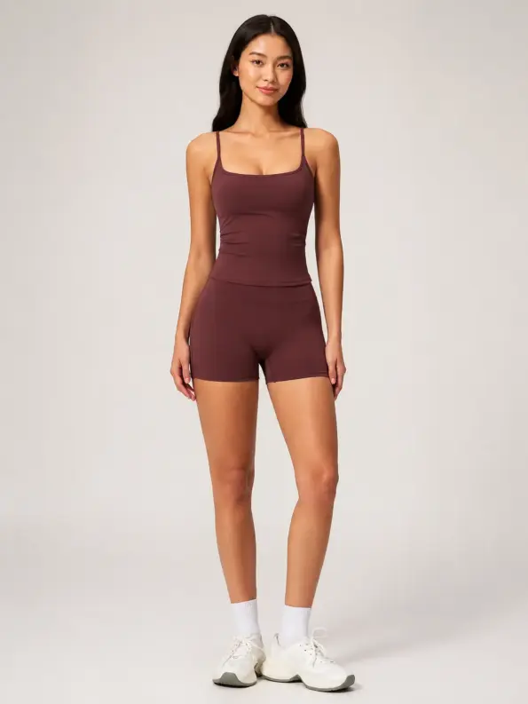 Lark Moment Square-Neck Tank Top and Bike Shorts Set — wine red — general — authoritative variation match