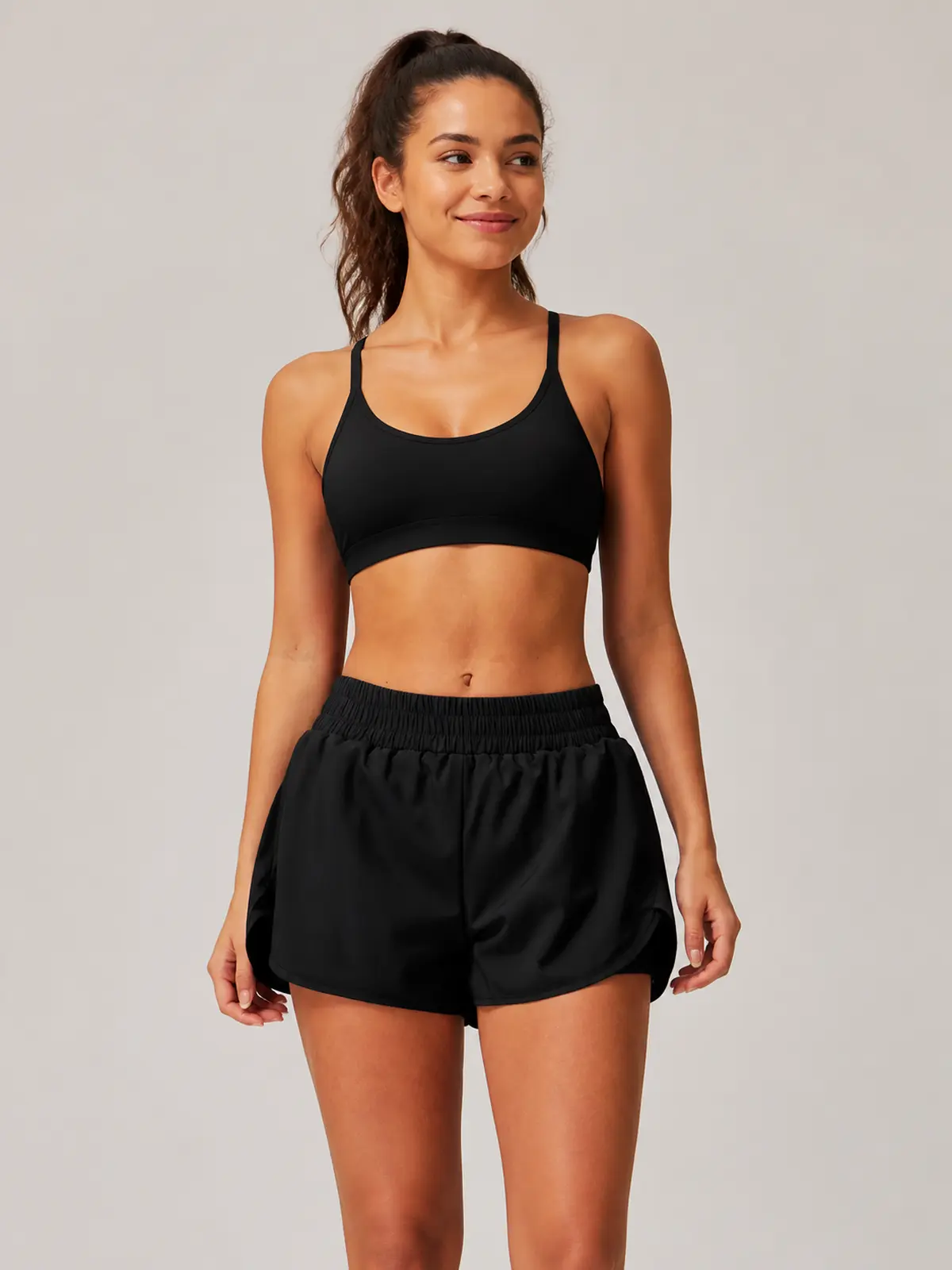 Layered Motion 2-in-1 Yoga Shorts — black — skort — authoritative variation image