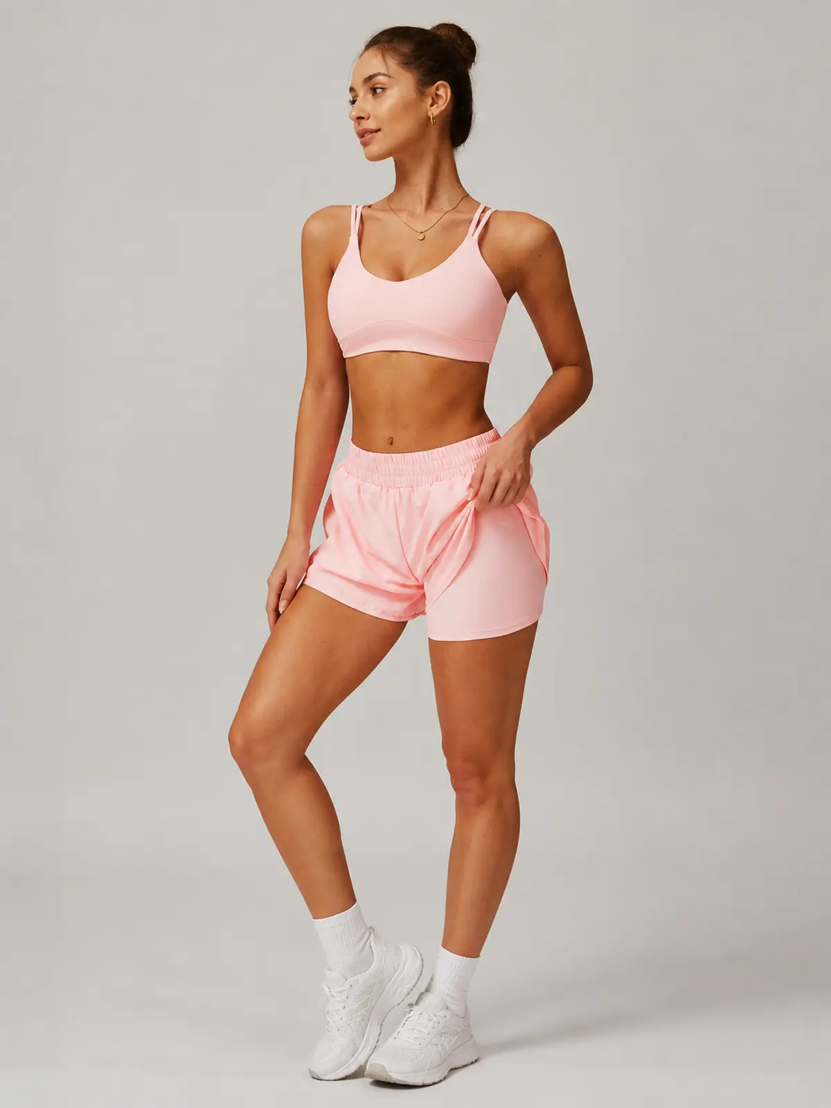Layered Motion 2-in-1 Yoga Shorts — light pink — authoritative variation match
