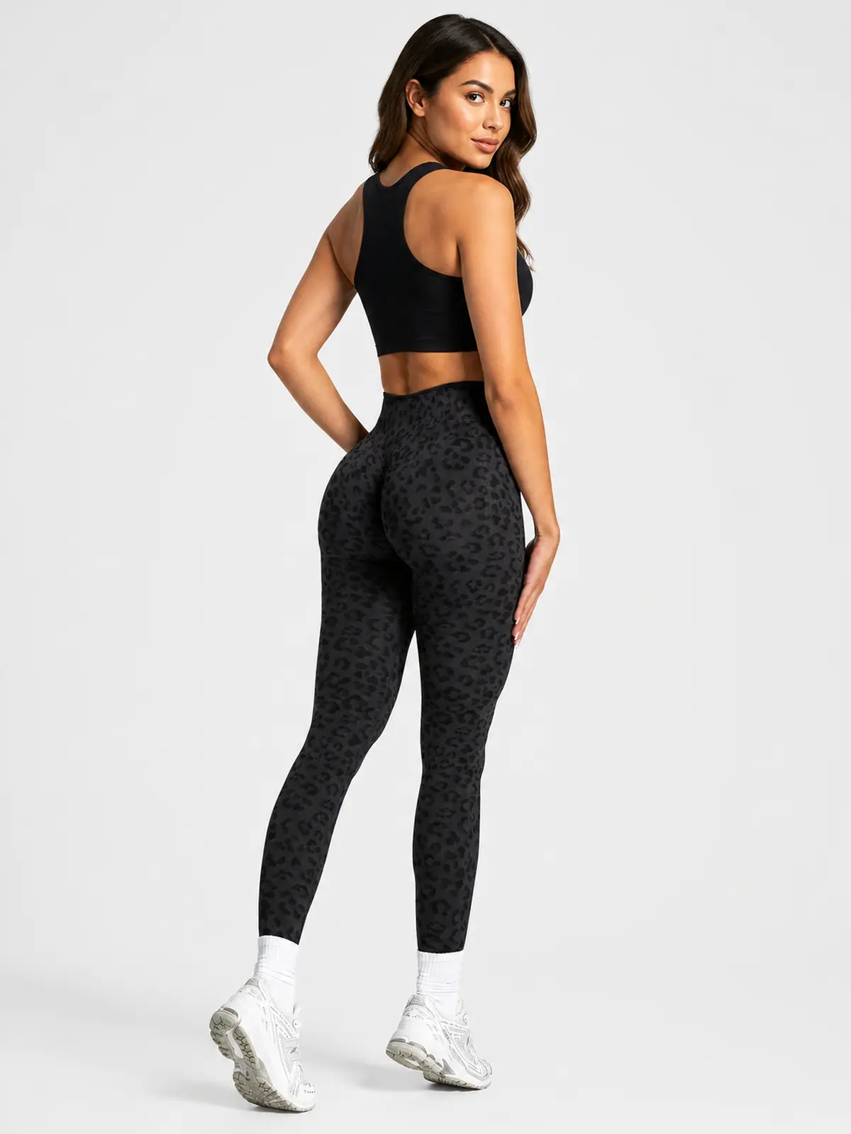 Leopard Motion Seamless High-Rise Ankle-Length Yoga Leggings — black — authoritative variation match