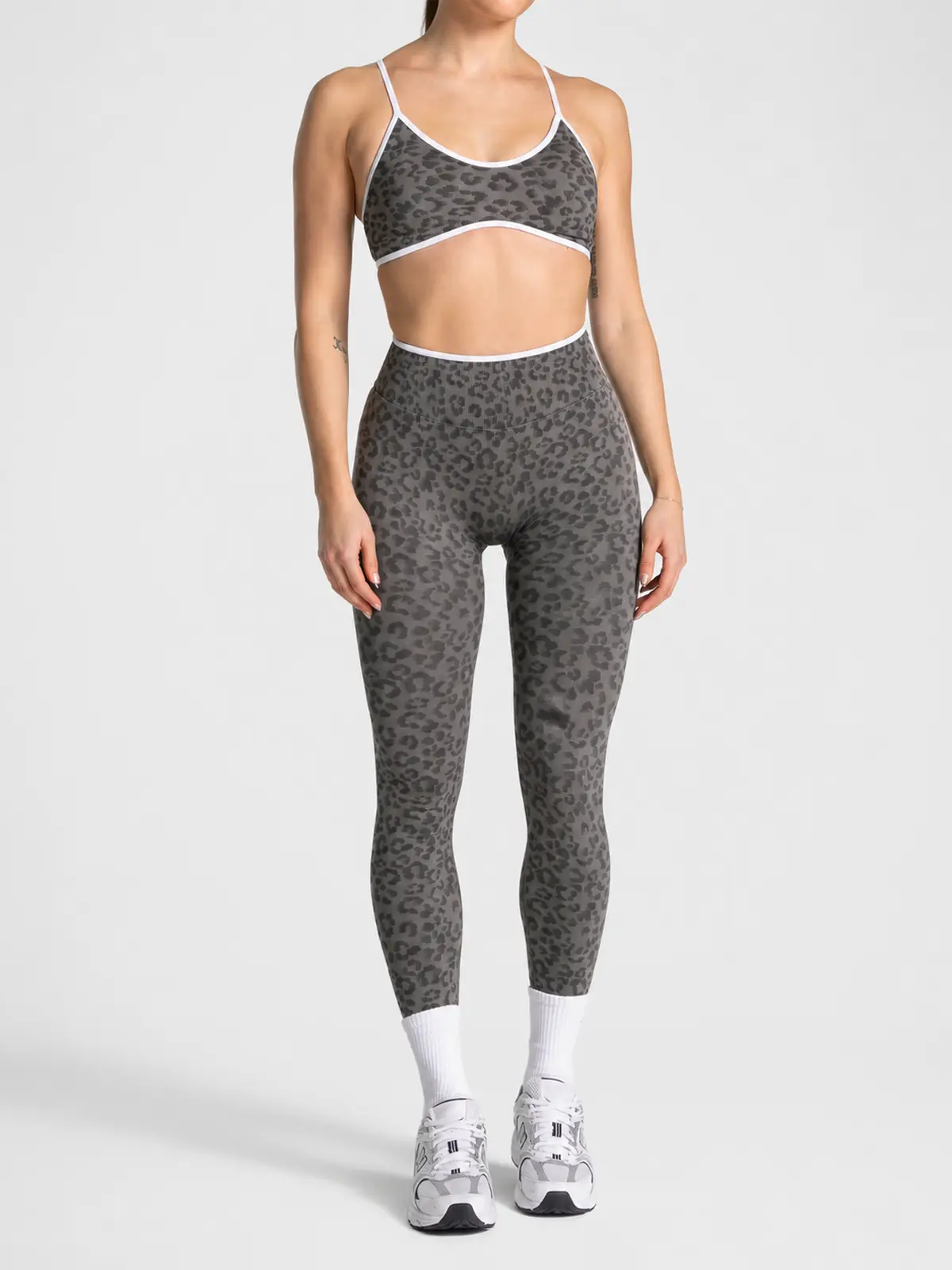 Leopard Motion Seamless High-Rise Ankle-Length Yoga Leggings — graphite gray — authoritative variation match