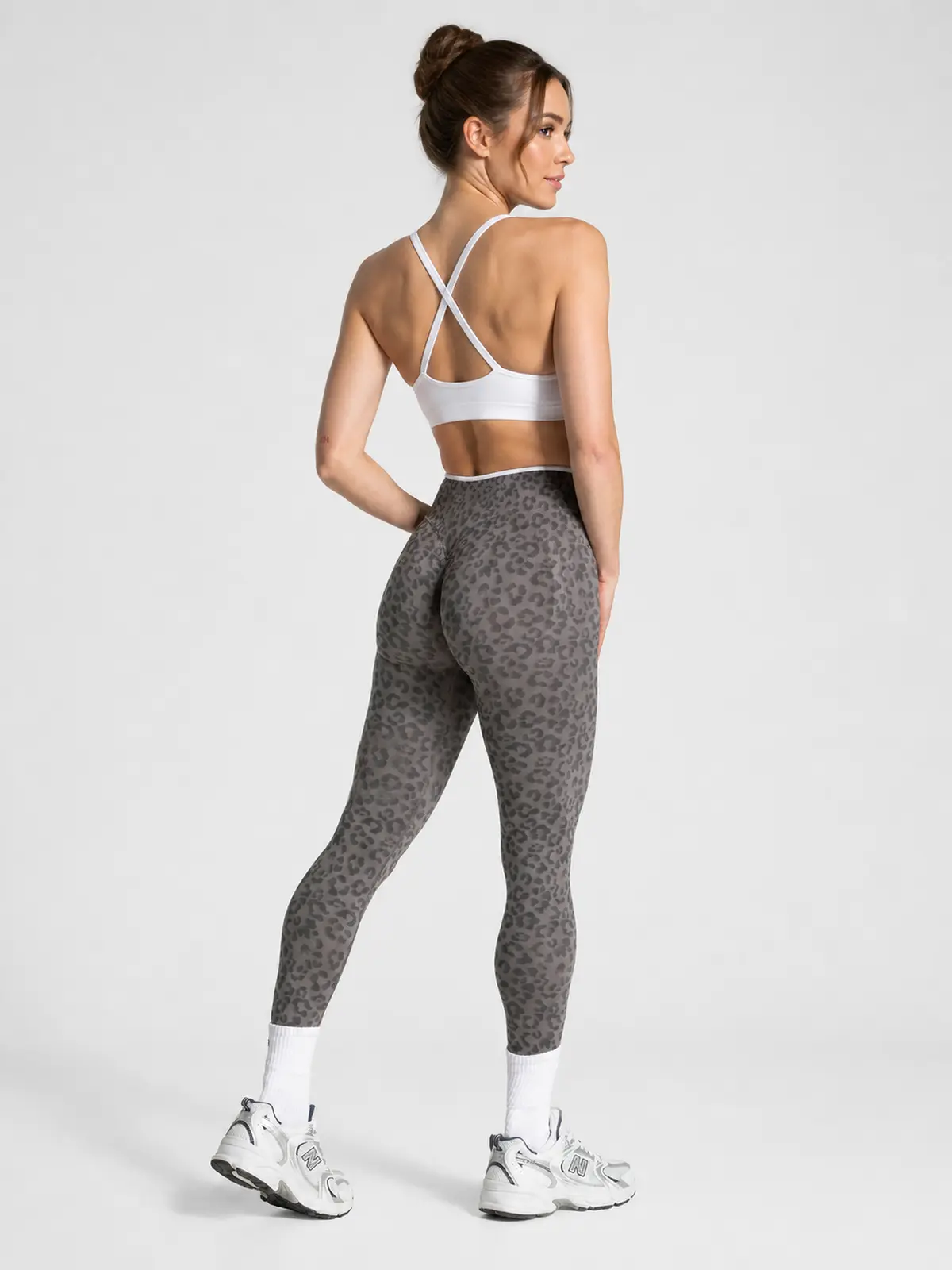 Leopard Motion Seamless High-Rise Ankle-Length Yoga Leggings — graphite gray — authoritative variation match