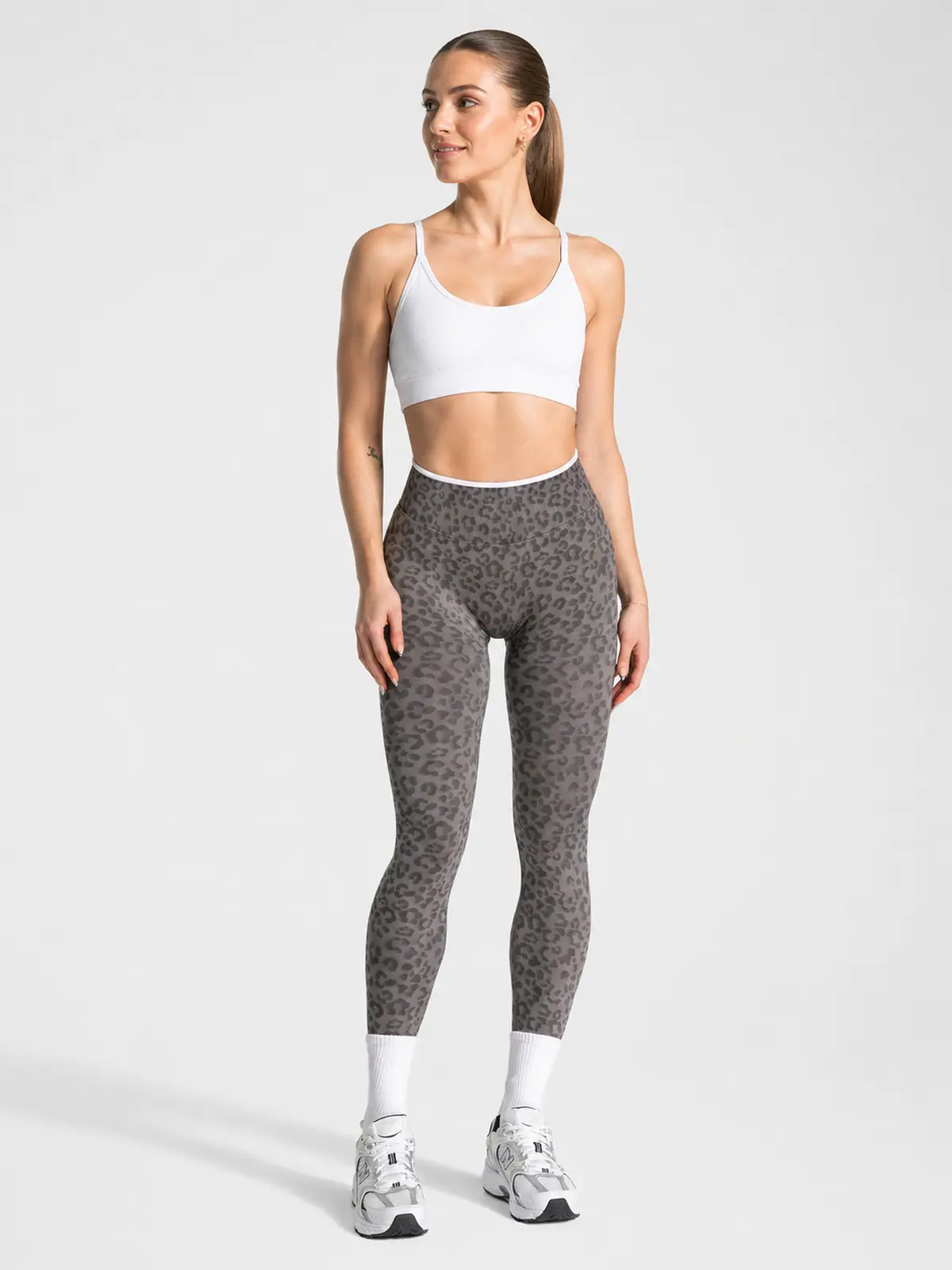 Leopard Motion Seamless High-Rise Ankle-Length Yoga Leggings — graphite gray — authoritative variation match