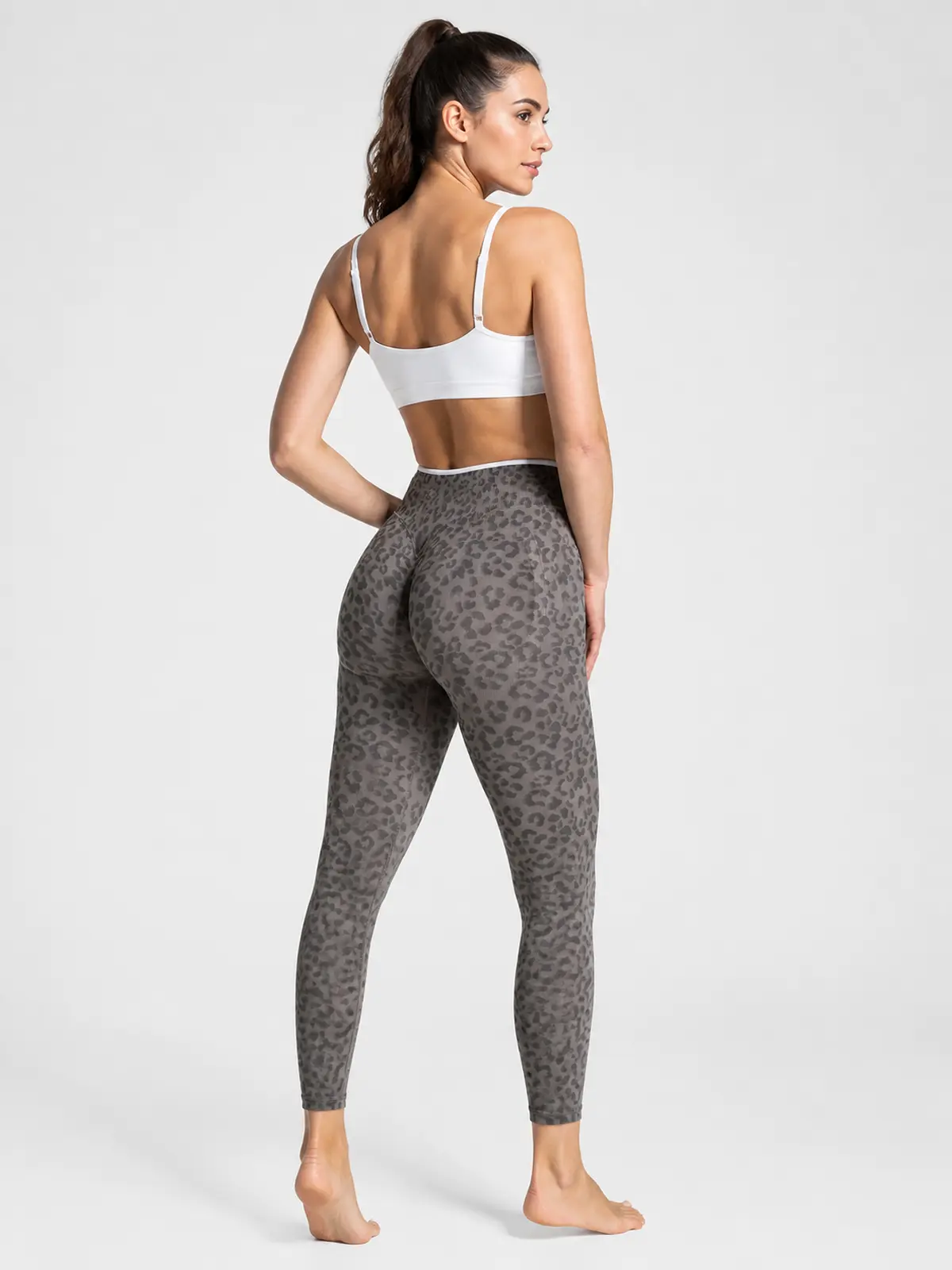 Leopard Motion Seamless High-Rise Ankle-Length Yoga Leggings — graphite gray — authoritative variation match