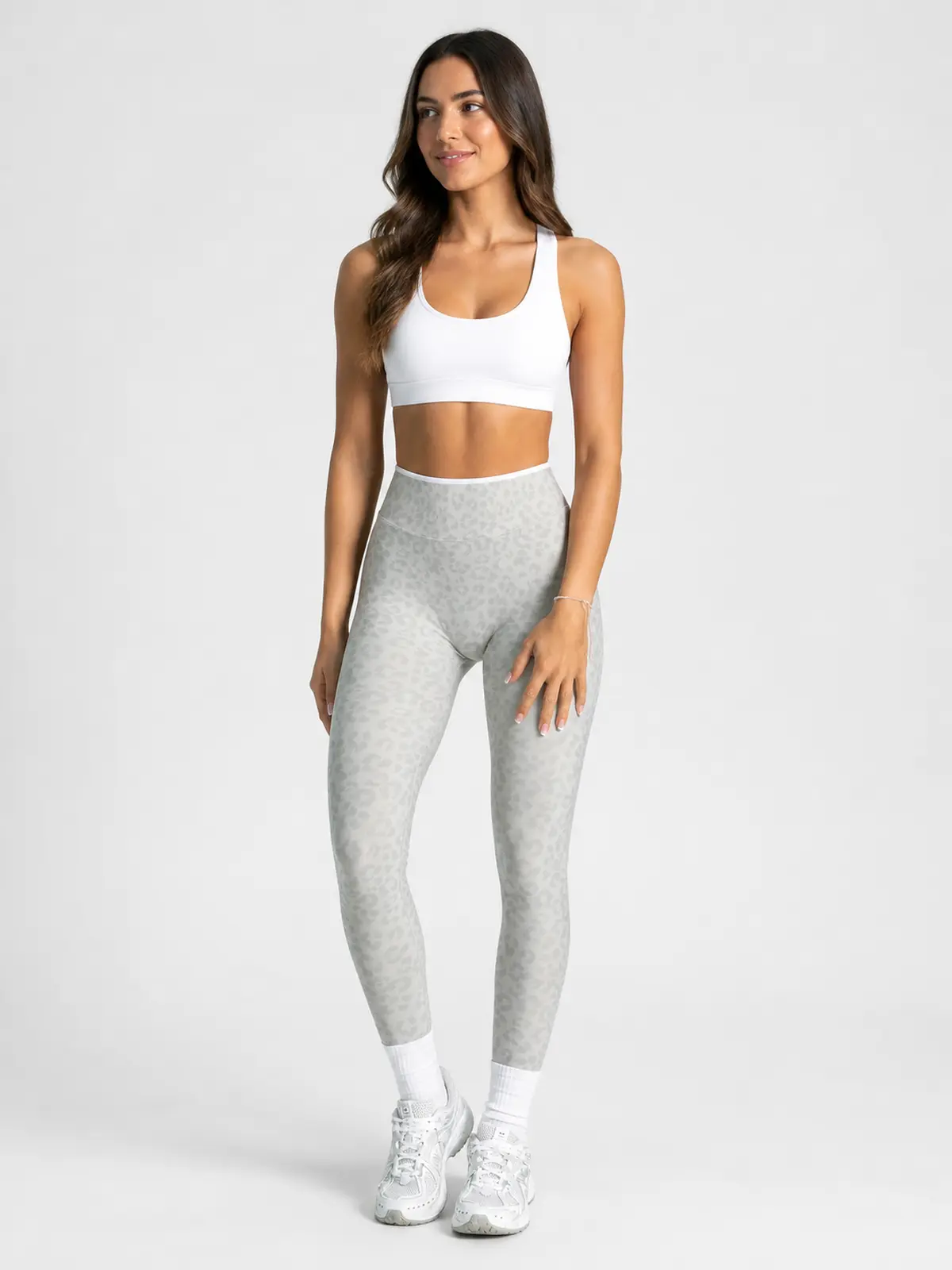 Leopard Motion Seamless High-Rise Ankle-Length Yoga Leggings — light gray — authoritative variation image