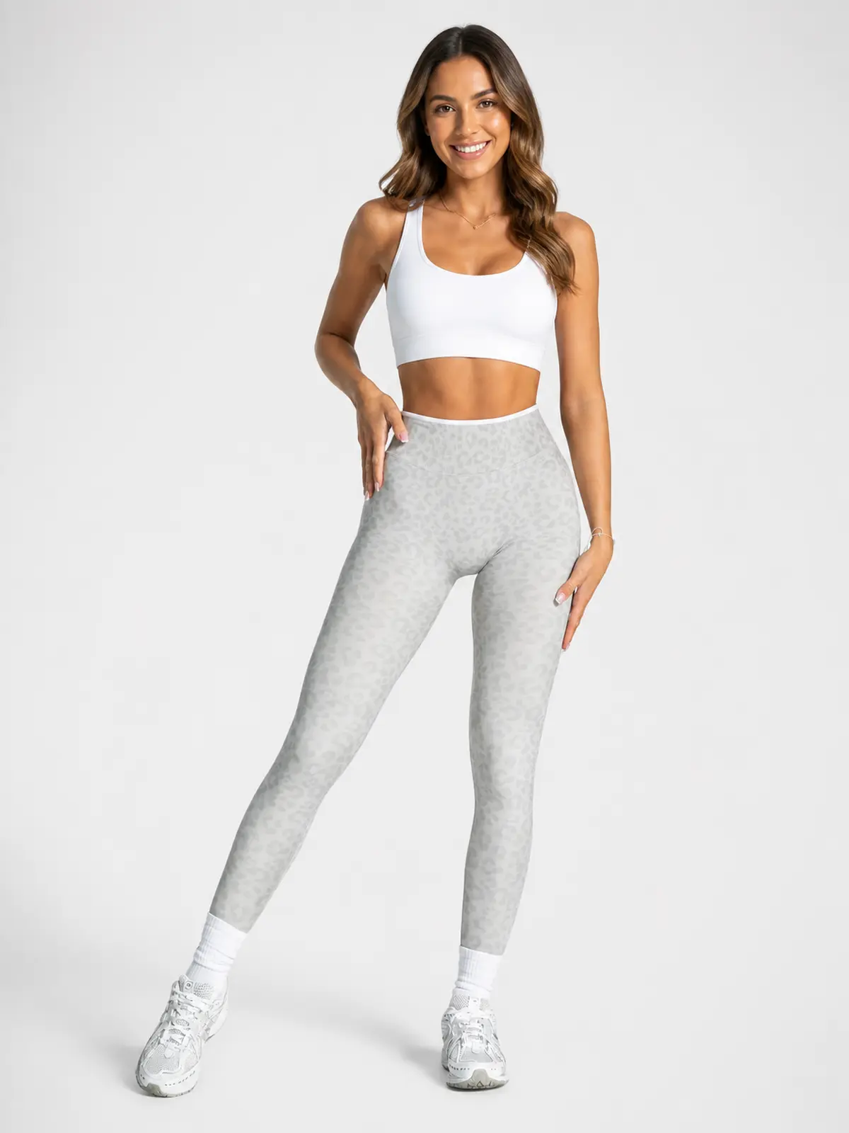 Leopard Motion Seamless High-Rise Ankle-Length Yoga Leggings — light gray — authoritative variation match