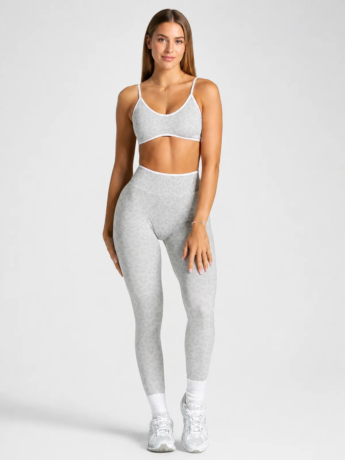 Leopard Motion Seamless High-Rise Ankle-Length Yoga Leggings — light gray — authoritative variation match