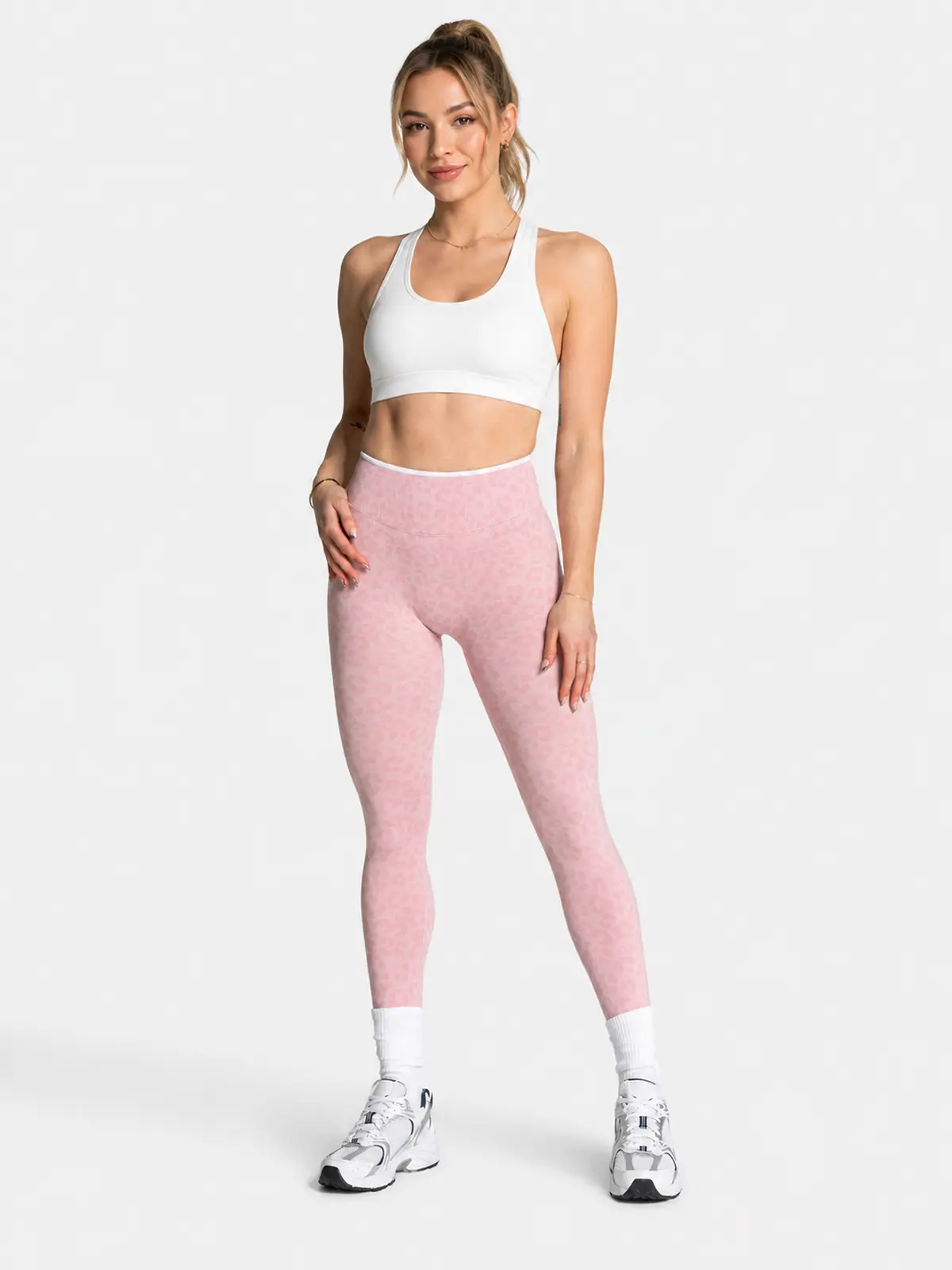 Leopard Motion Seamless High-Rise Ankle-Length Yoga Leggings — light pink — authoritative variation image