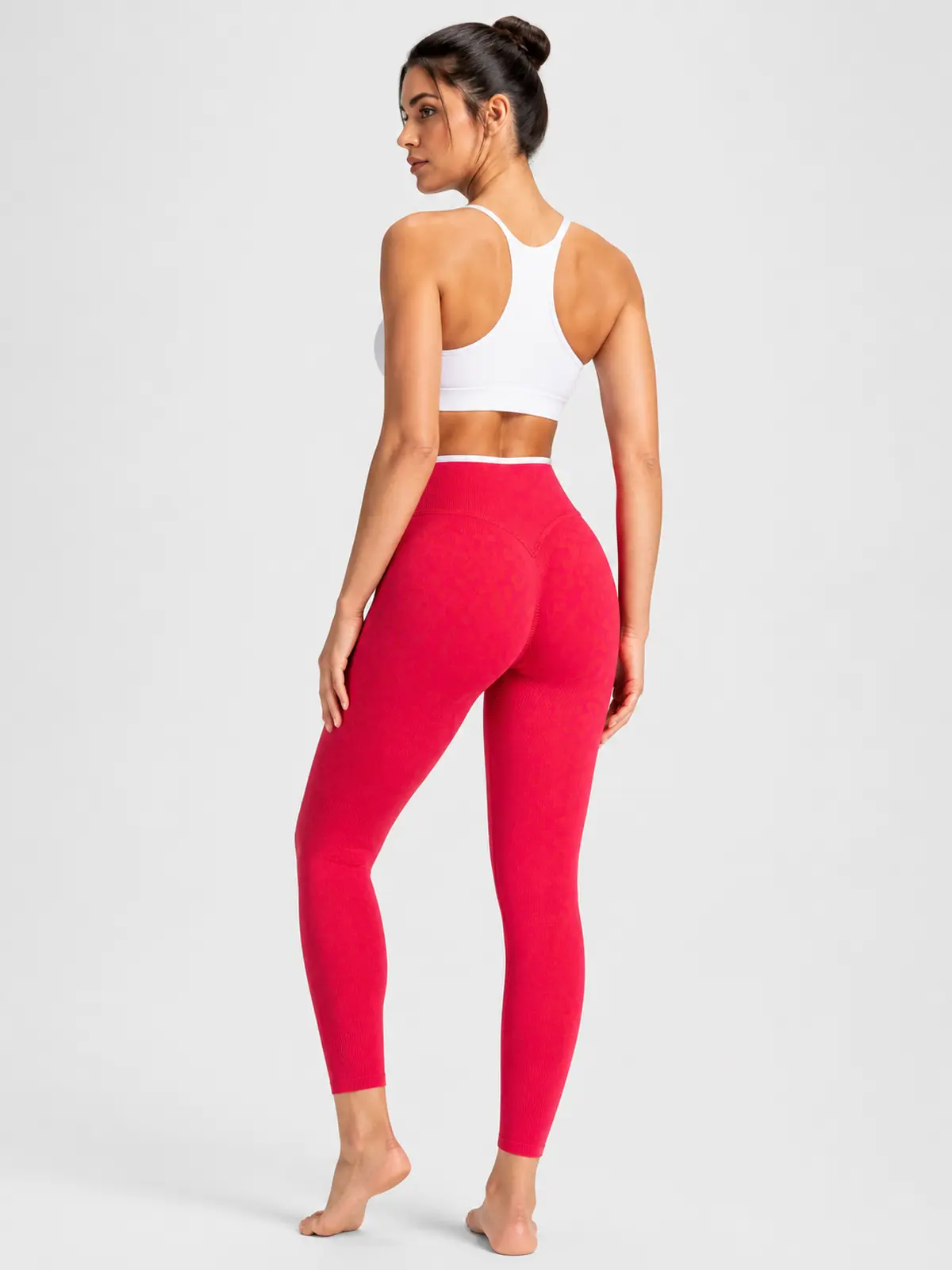 Leopard Motion Seamless High-Rise Ankle-Length Yoga Leggings — raspberry pink — authoritative variation match