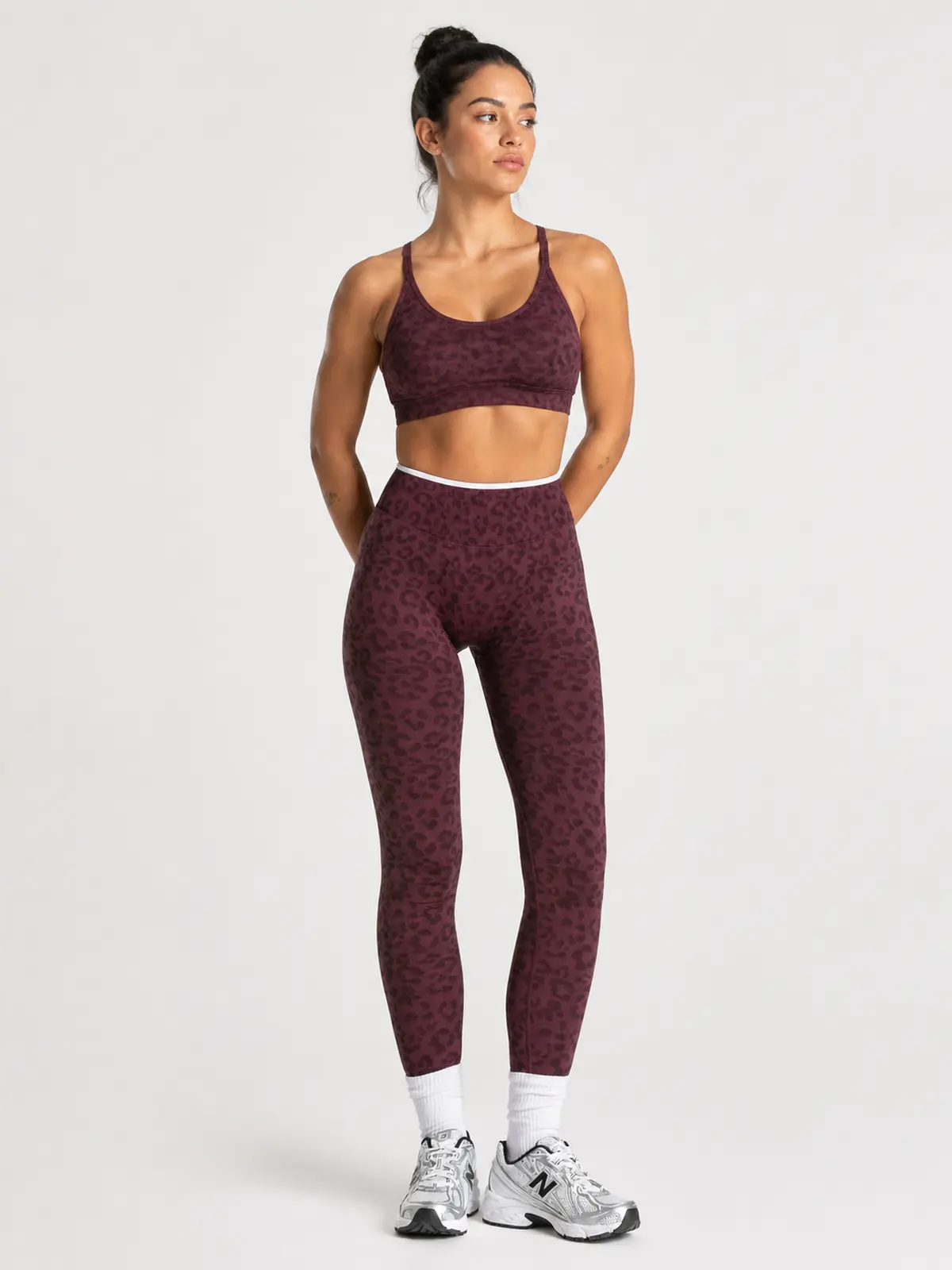 Leopard Motion Seamless High-Rise Ankle-Length Yoga Leggings — wine burgundy — authoritative variation image
