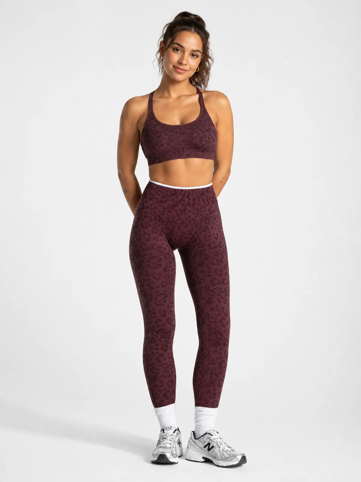 Leopard Motion Seamless High-Rise Ankle-Length Yoga Leggings — wine burgundy — authoritative variation match