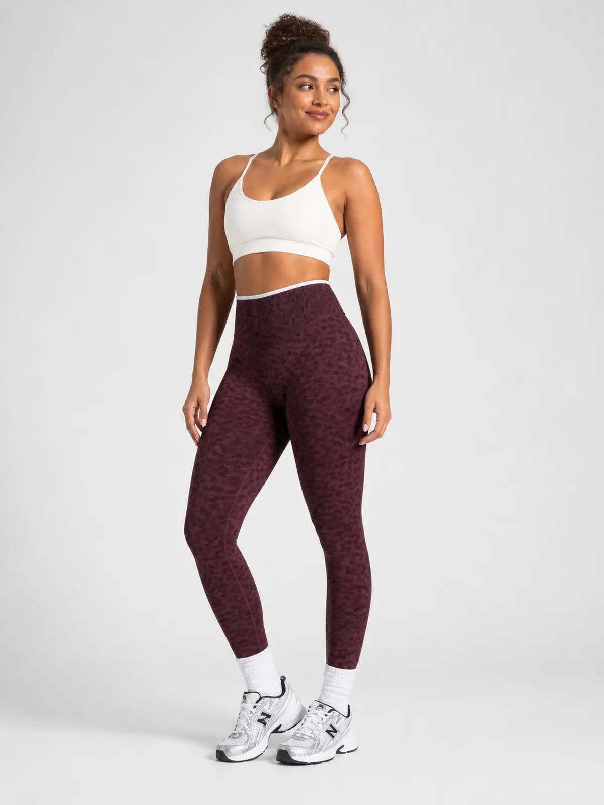 Leopard Motion Seamless High-Rise Ankle-Length Yoga Leggings — wine burgundy — authoritative variation match