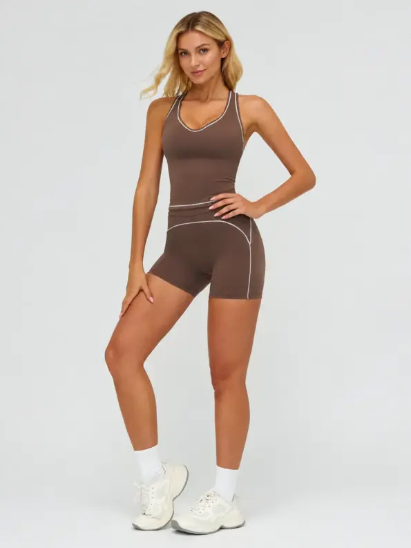 Linden Pulse Tank Top and Bike Shorts Set — deep brown — general — authoritative variation match