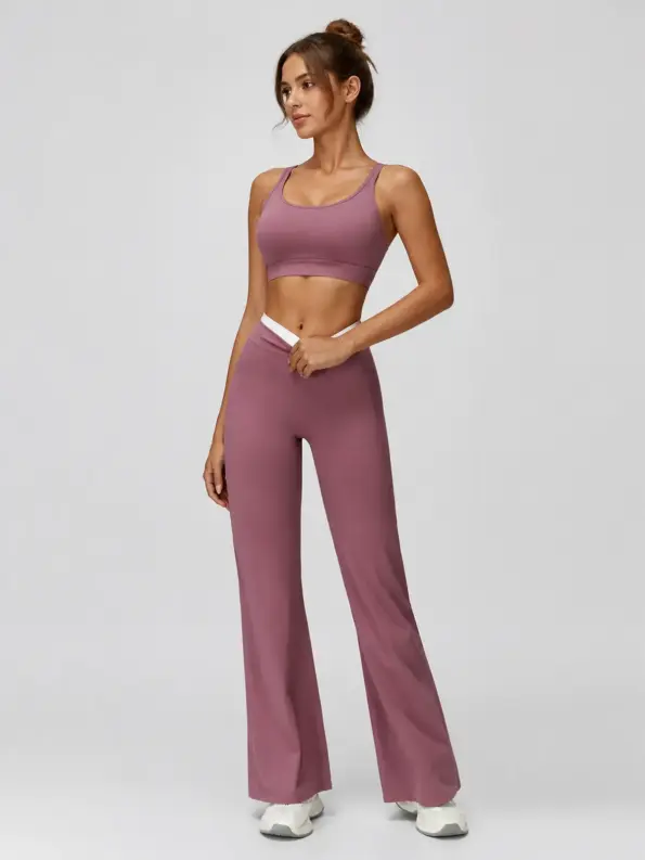 Littoral Muse Contrast-Trim Flare Leggings — Roland purple — flare-leggings — authoritative variation match