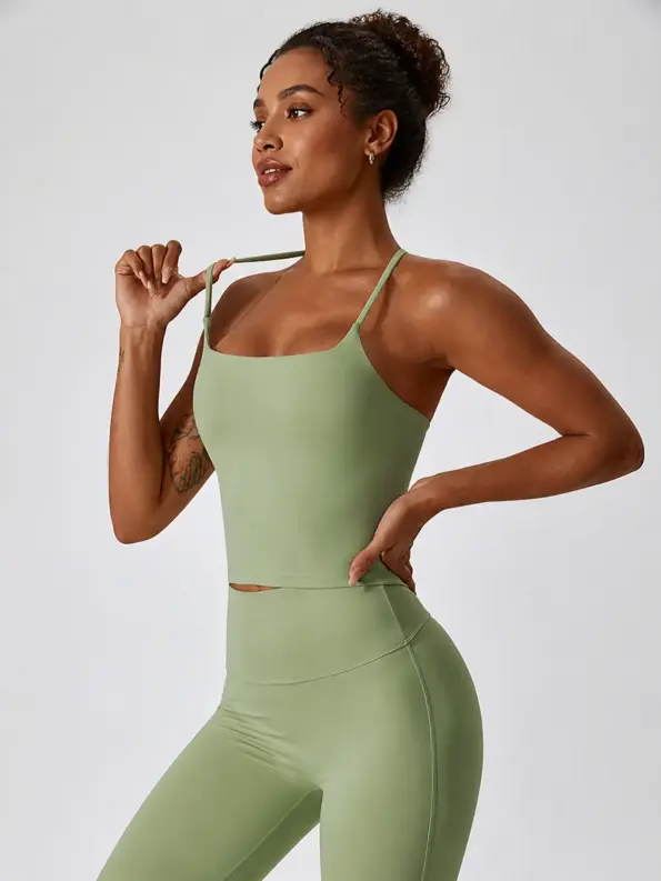 Loom Passage Square-Neck Longline Sports Bra — light sage green — tank-top — authoritative variation match