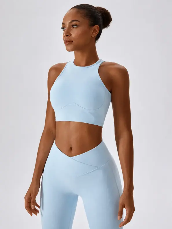 Lumen Gather Ribbed High-Neck Sports Bra — sky blue — sports-bra — authoritative variation match