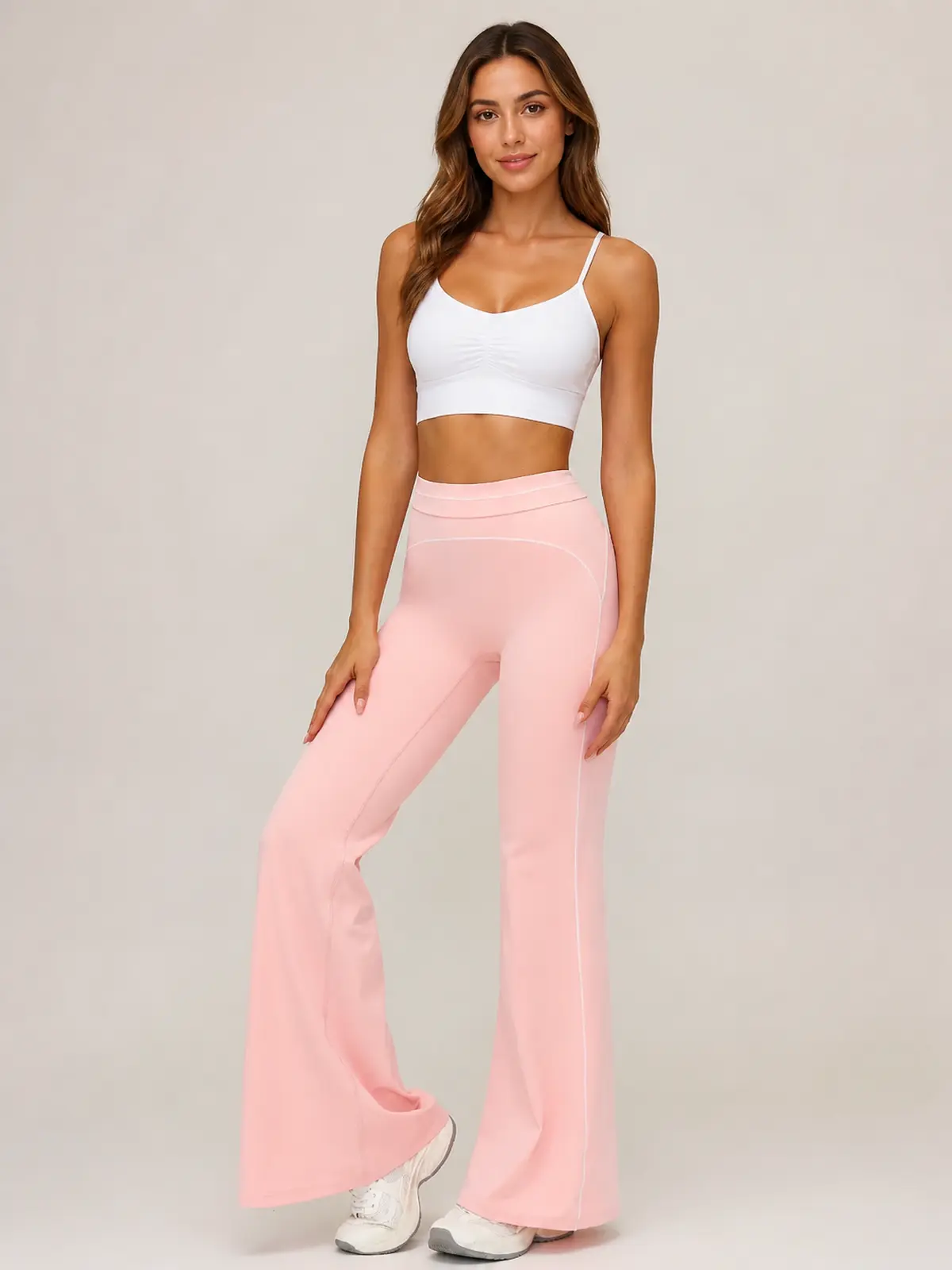 Lumen Vale High-Rise Flare Leggings — light peach pink — flare-leggings — authoritative variation match