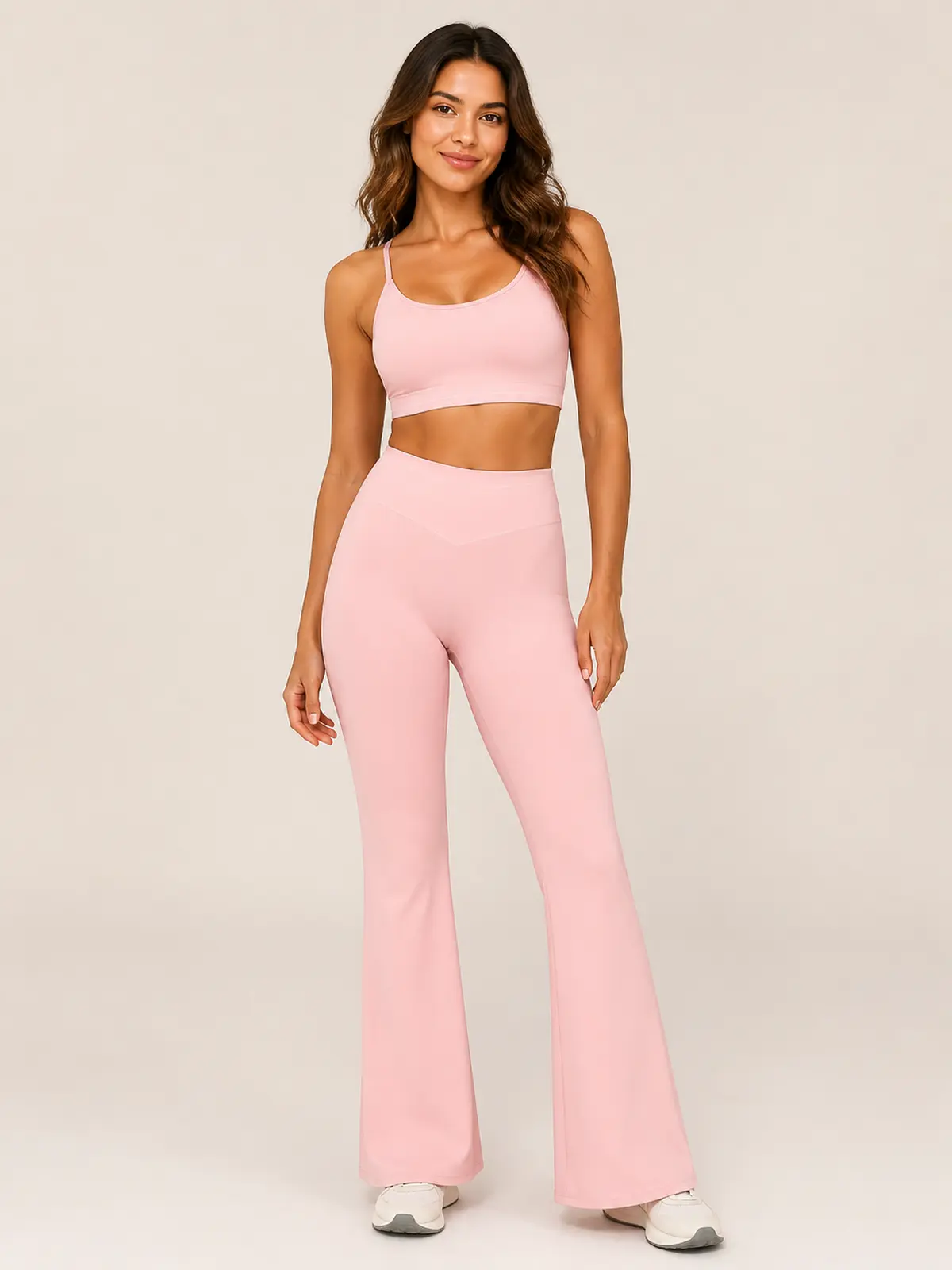 Lumen Vale High-Rise Flare Leggings — light peach pink — flare-leggings — authoritative variation match