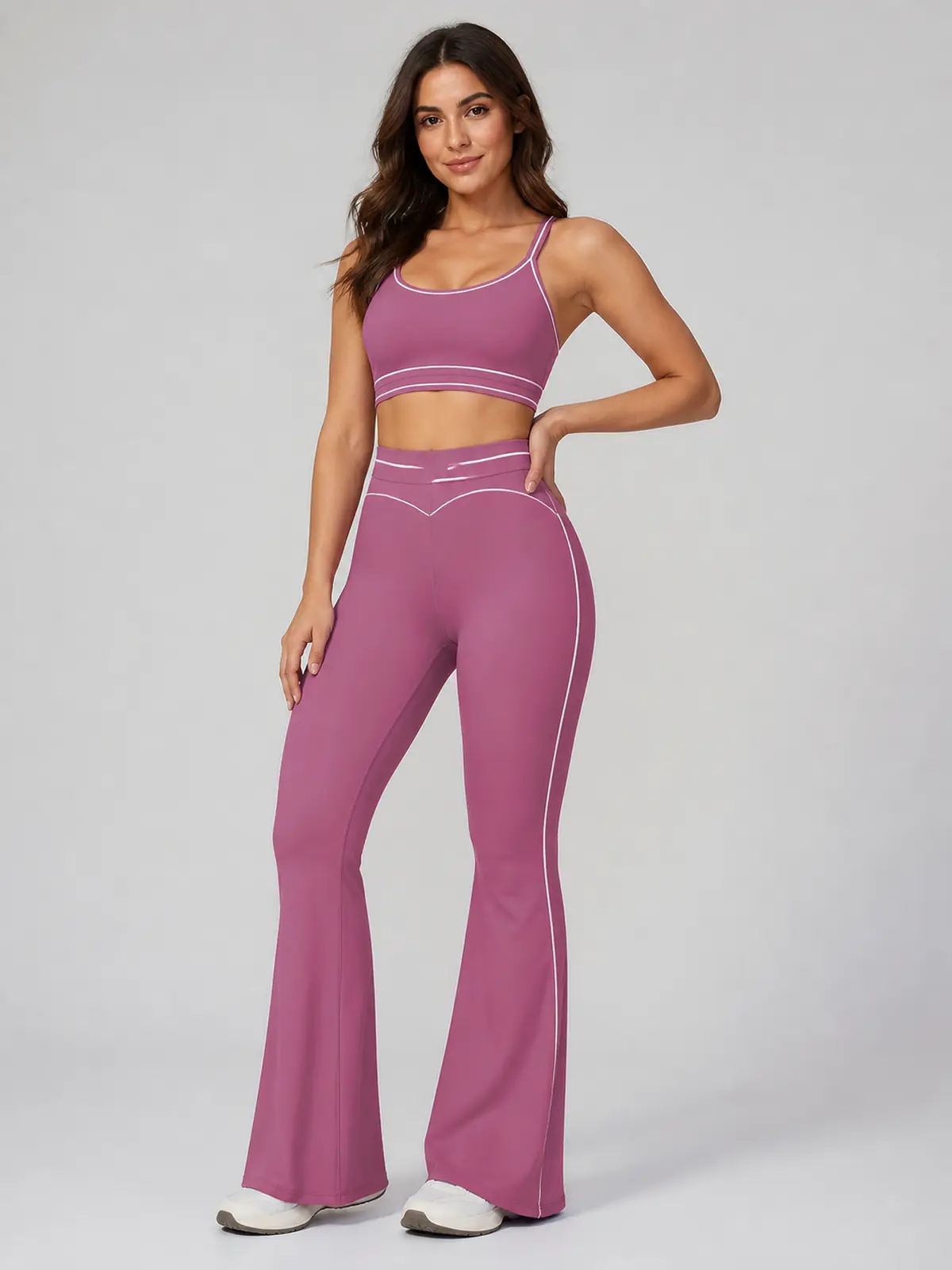 Lumen Vale High-Rise Flare Leggings — mauve purple — flare-leggings — authoritative variation match