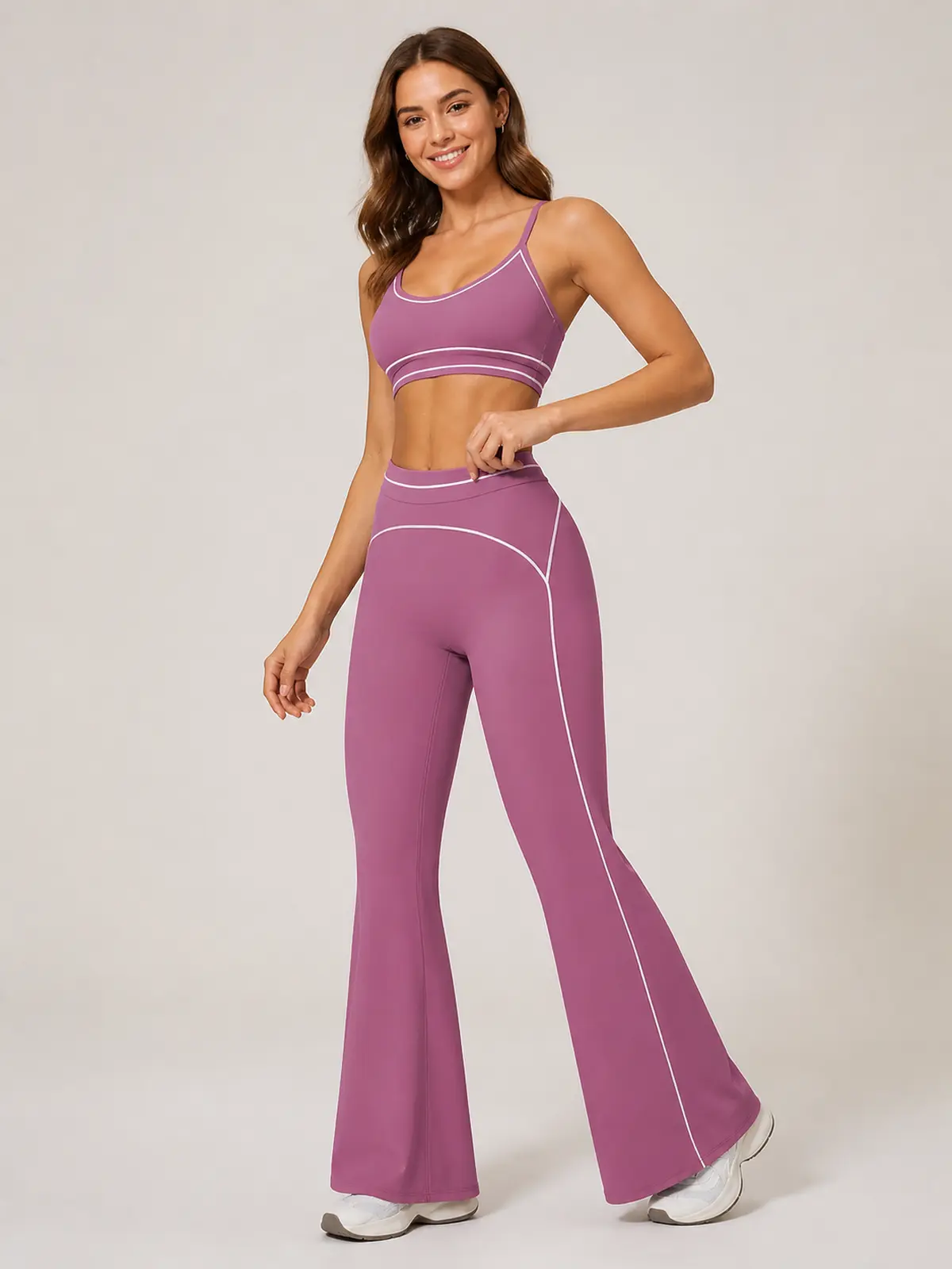 Lumen Vale High-Rise Flare Leggings — mauve purple — flare-leggings — authoritative variation match