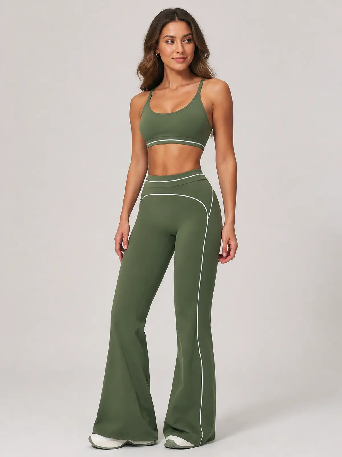 Lumen Vale High-Rise Flare Leggings — moss green — flare-leggings — authoritative variation match