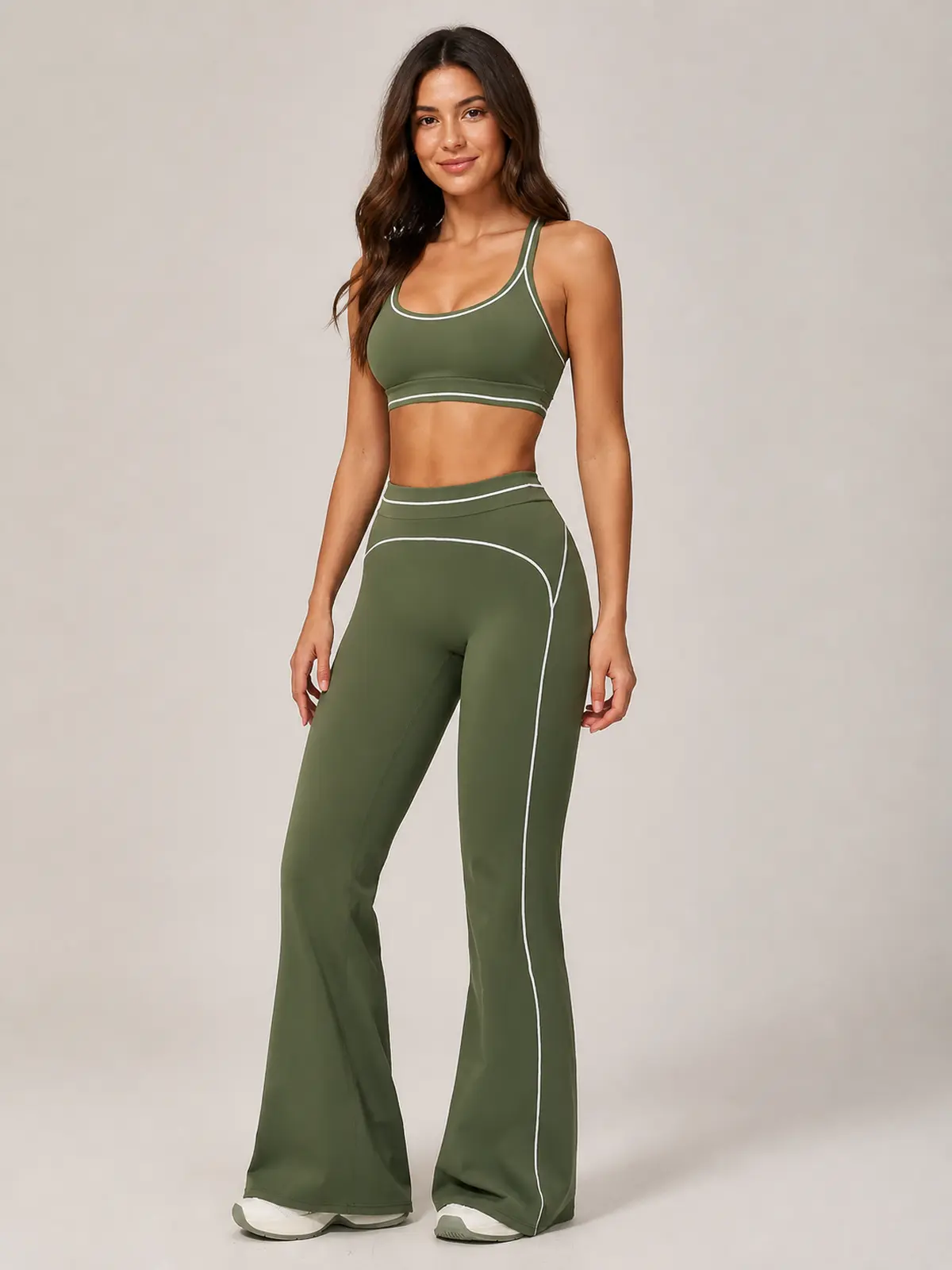 Lumen Vale High-Rise Flare Leggings — moss green — flare-leggings — authoritative variation match