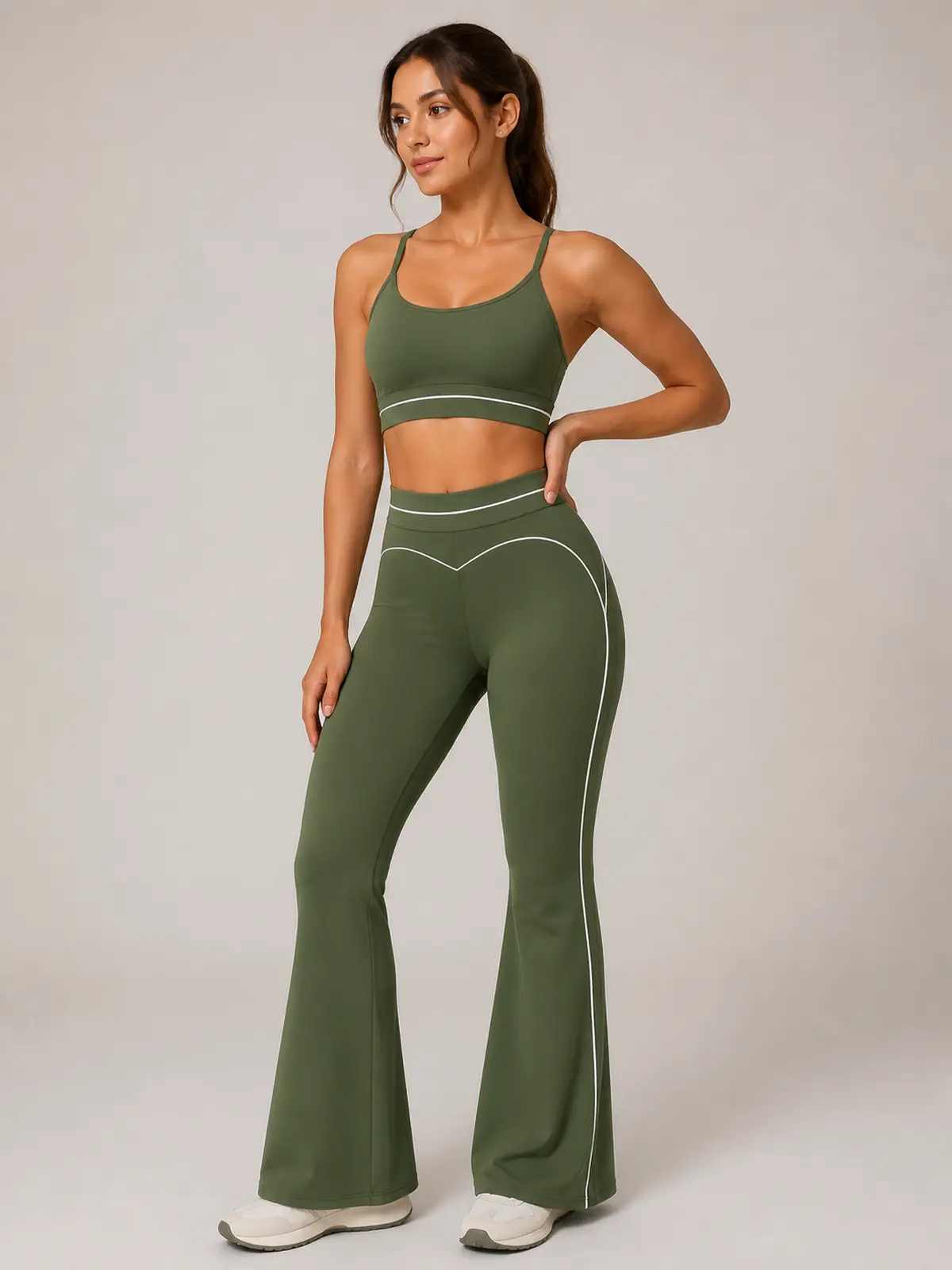 Lumen Vale High-Rise Flare Leggings — moss green — flare-leggings — authoritative variation match