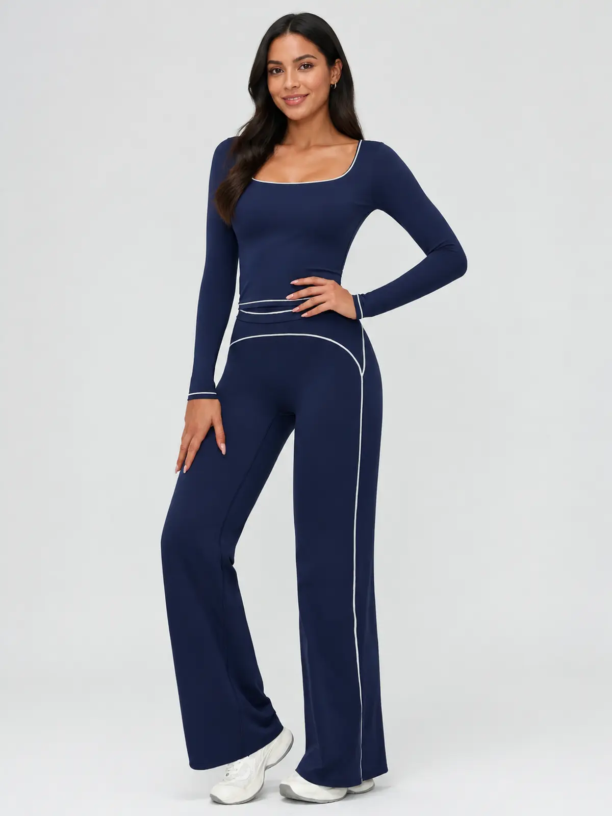 Lumen Vale High-Rise Flare Leggings — navy blue — flare-leggings — authoritative variation match