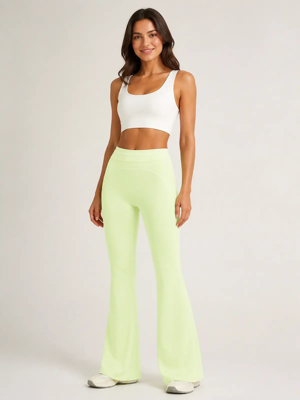 Lumen Vale High-Rise Flare Leggings — pale lime green — flare-leggings — authoritative variation match