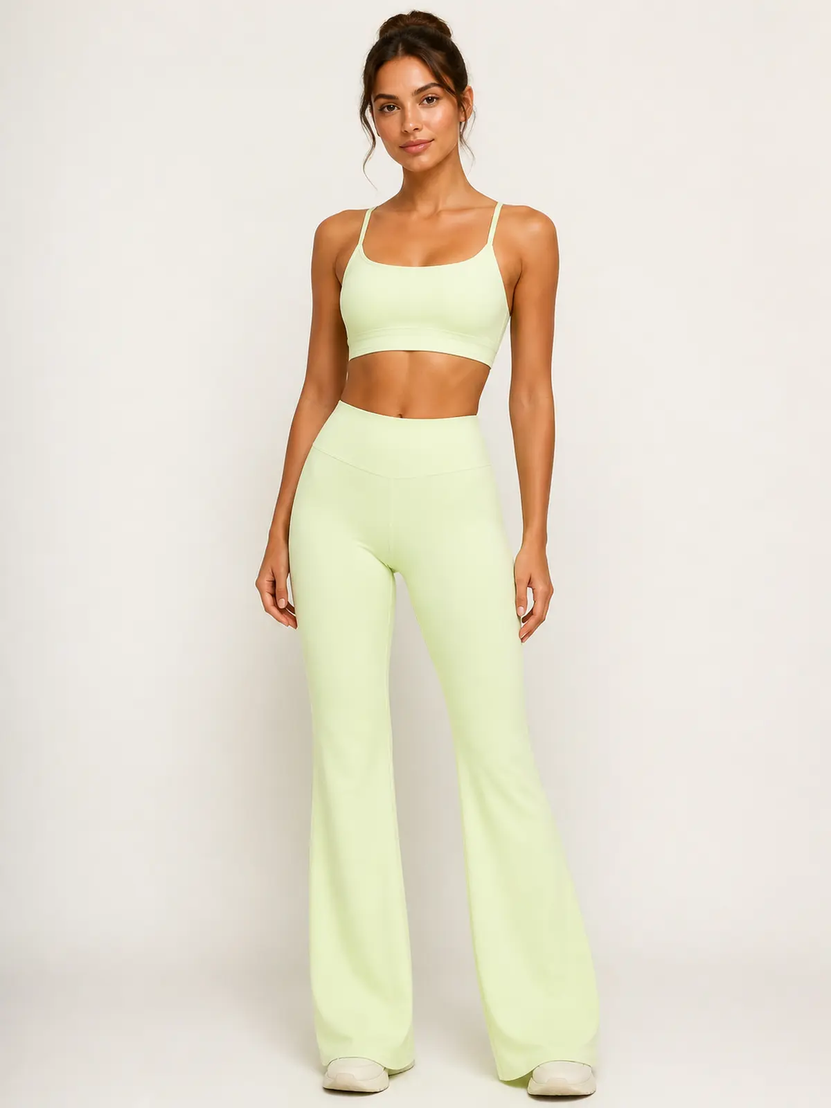 Lumen Vale High-Rise Flare Leggings — pale lime green — flare-leggings — authoritative variation match