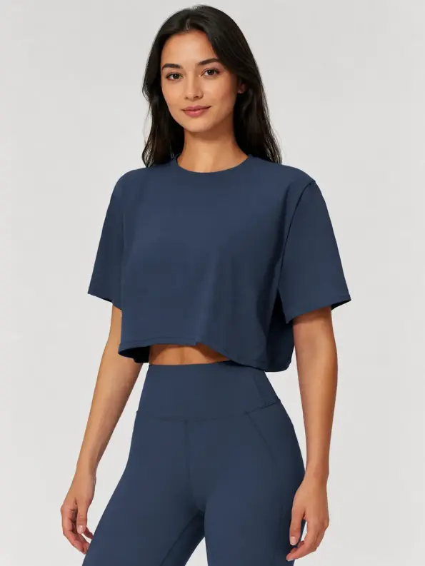 Marble Kestrel Short-Sleeve Crew-Neck Crop Top — cobalt blue — crop-top — assigned human anchor cluster