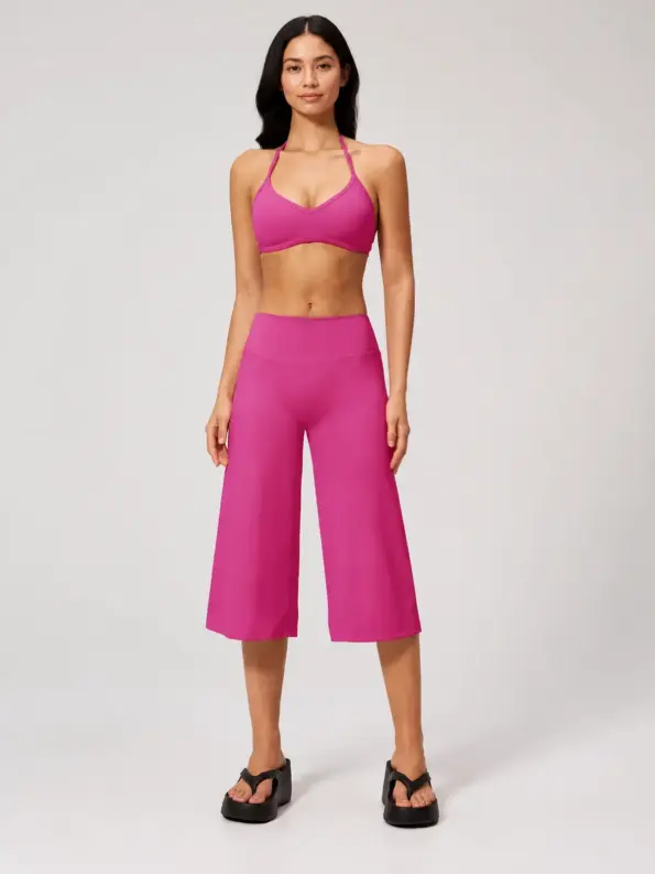 Marigold Current Halter Sports Bra and Cropped Wide-Leg Pants Set — bright fuchsia pink — general — authoritative variation match