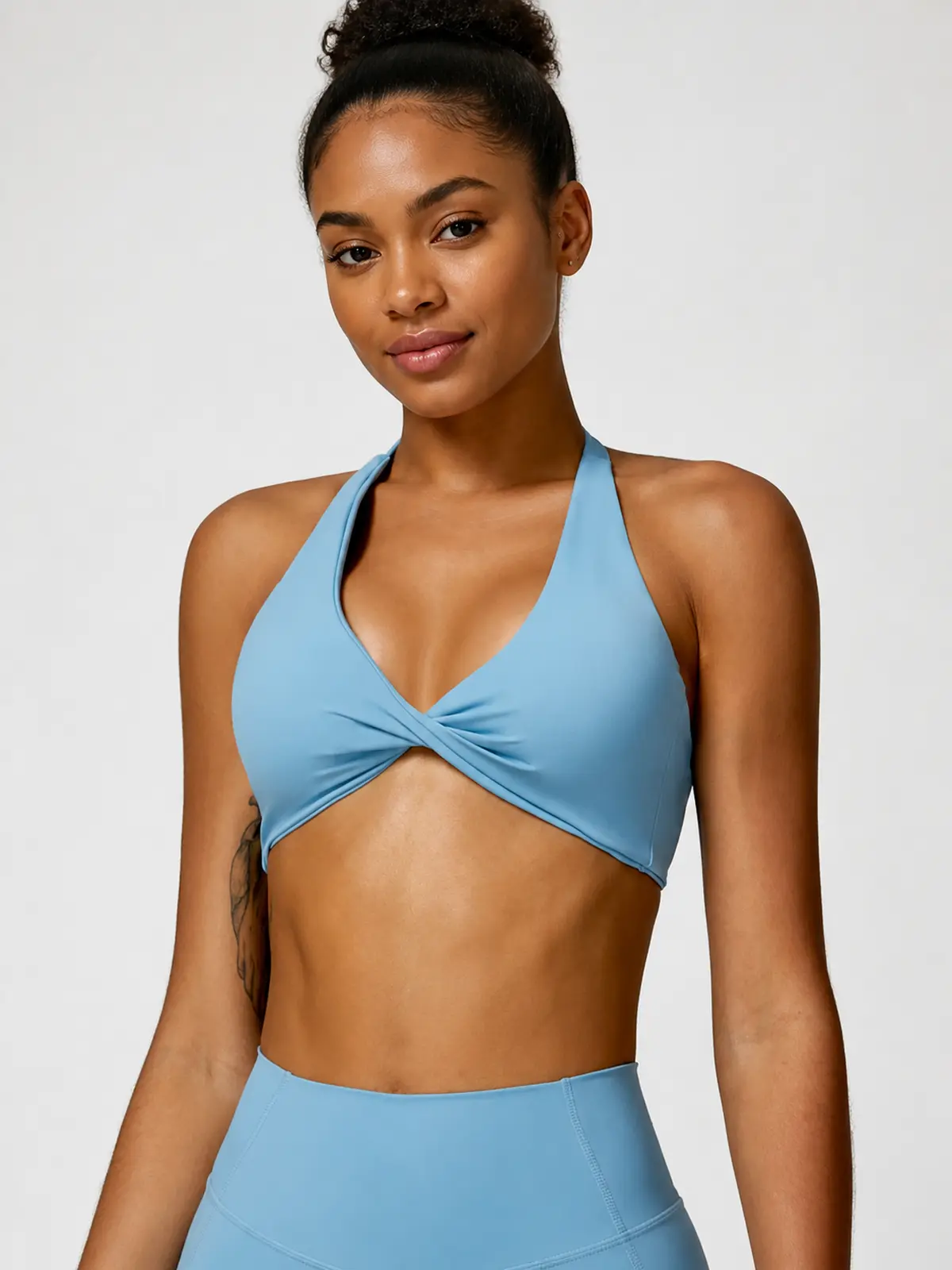 Marina Halo Twist-Front Halter Sports Bra — haze blue — bralette — authoritative variation image