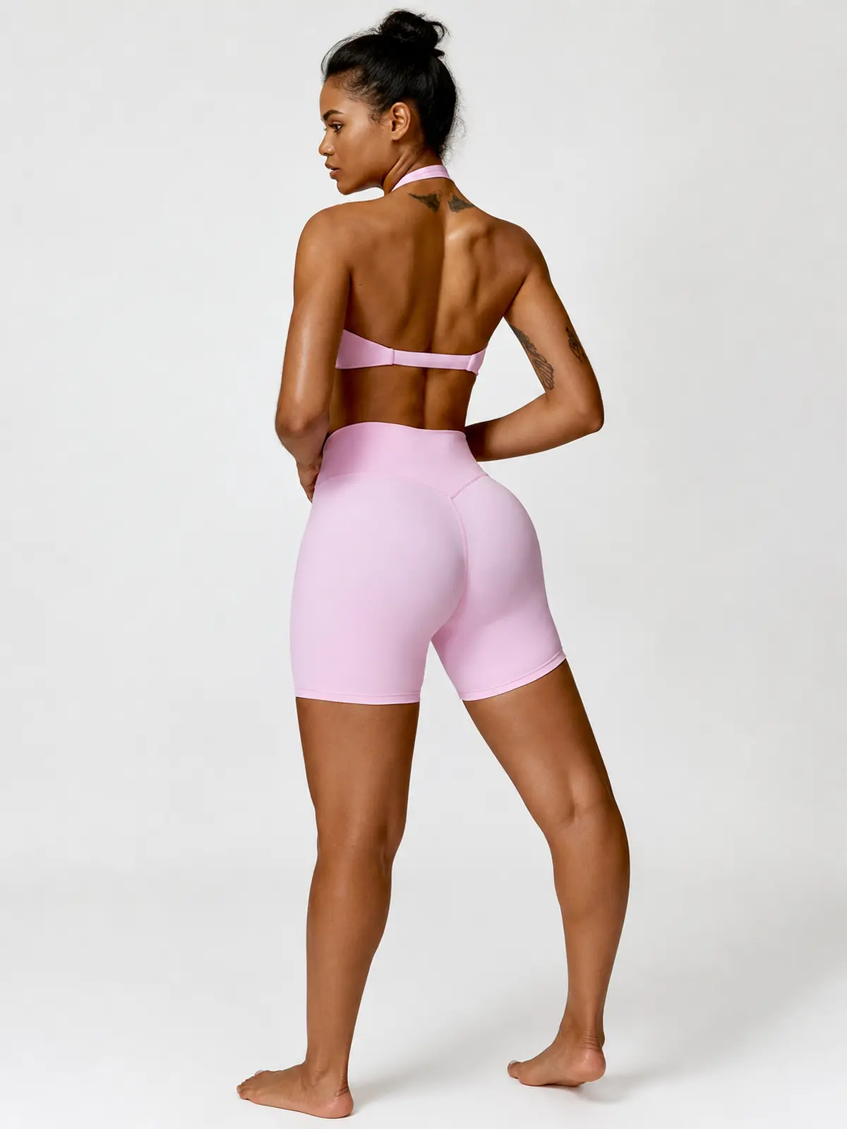 Marina Halo Twist-Front Halter Sports Bra — light pink — general — authoritative variation match