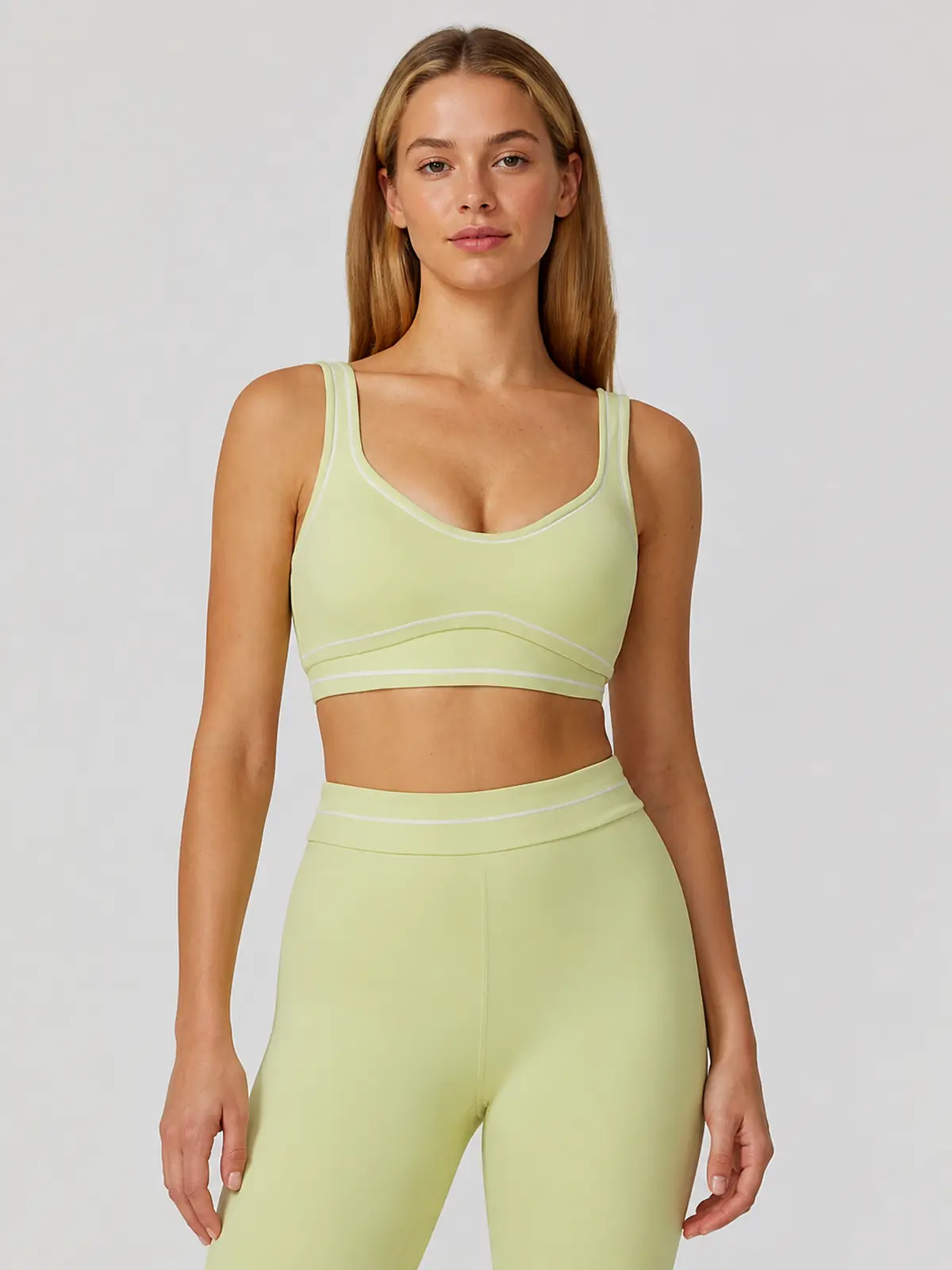 Mariner Stitch Scoop-Neck Contrast-Trim Sports Bra — lime green — sports-bra — authoritative variation image