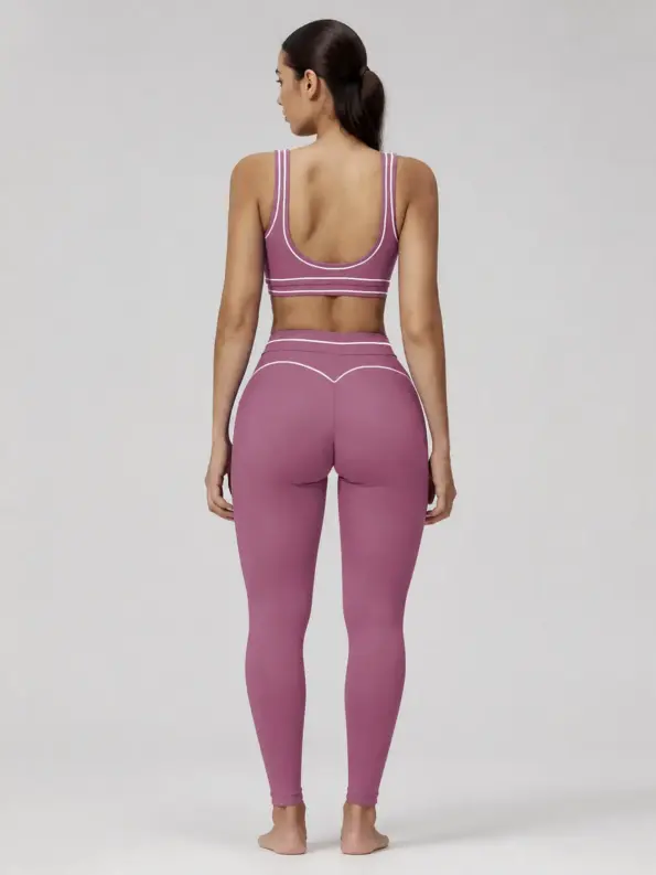 Mariner Stitch Scoop-Neck Contrast-Trim Sports Bra — mauve purple with white contrast trim — general — authoritative variation match