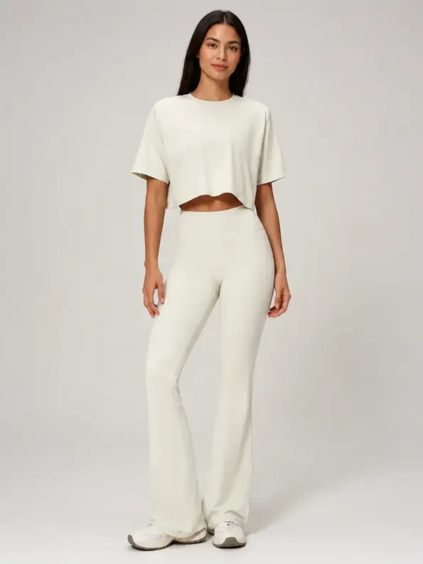 Marlowe Canvas Crop Top and Flare Leggings Set — light apricot — general — authoritative variation match