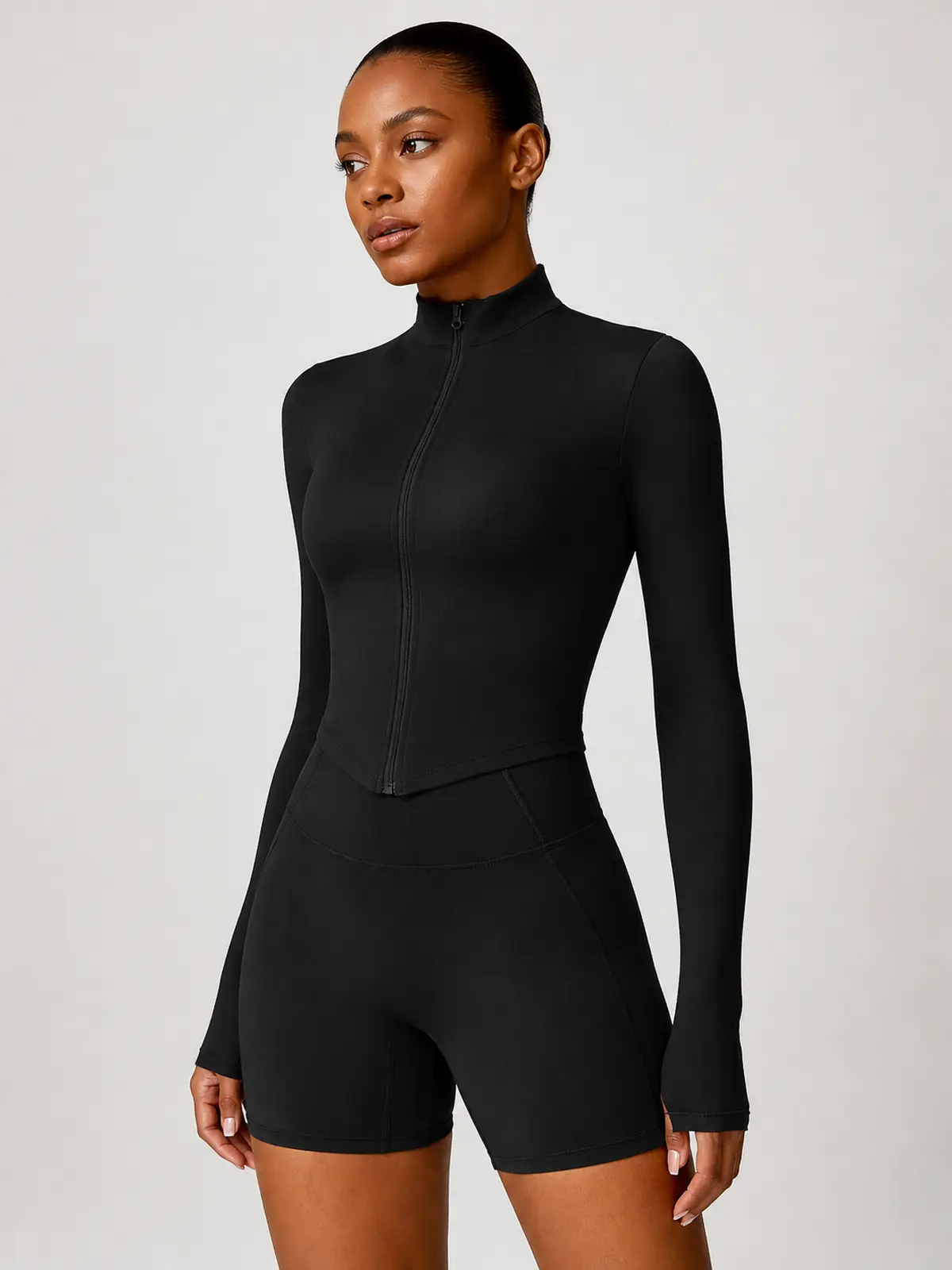 Marlowe Current Cropped Full-Zip Jacket — black — general — authoritative variation match