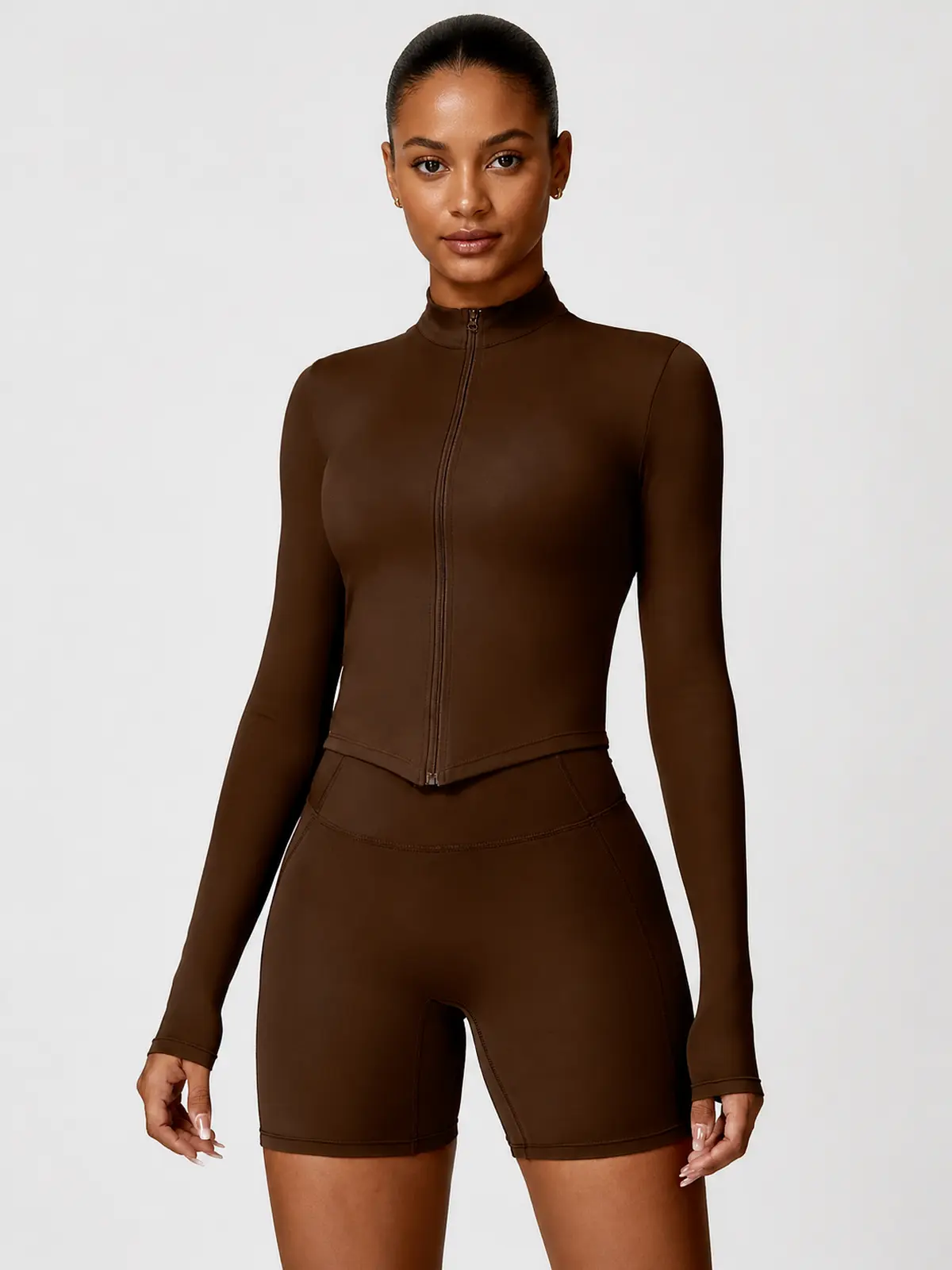 Marlowe Current Cropped Full-Zip Jacket — brown — general — authoritative variation match