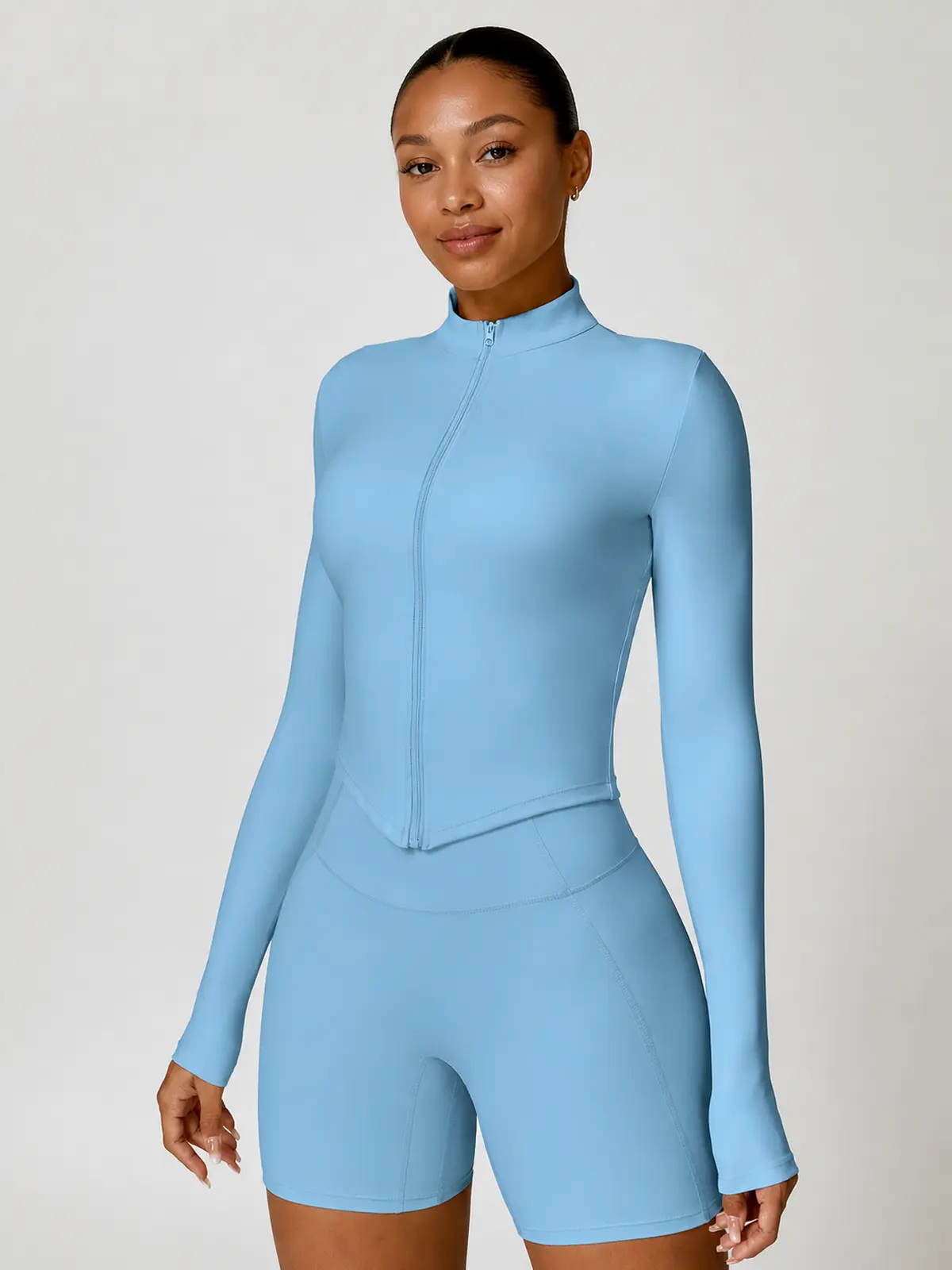 Marlowe Current Cropped Full-Zip Jacket — haze blue — general — authoritative variation match