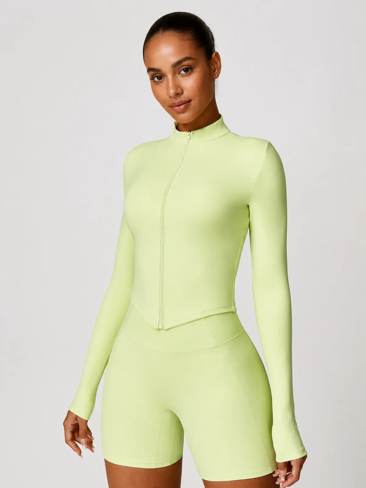 Marlowe Current Cropped Full-Zip Jacket — light yellow green — general — authoritative variation match