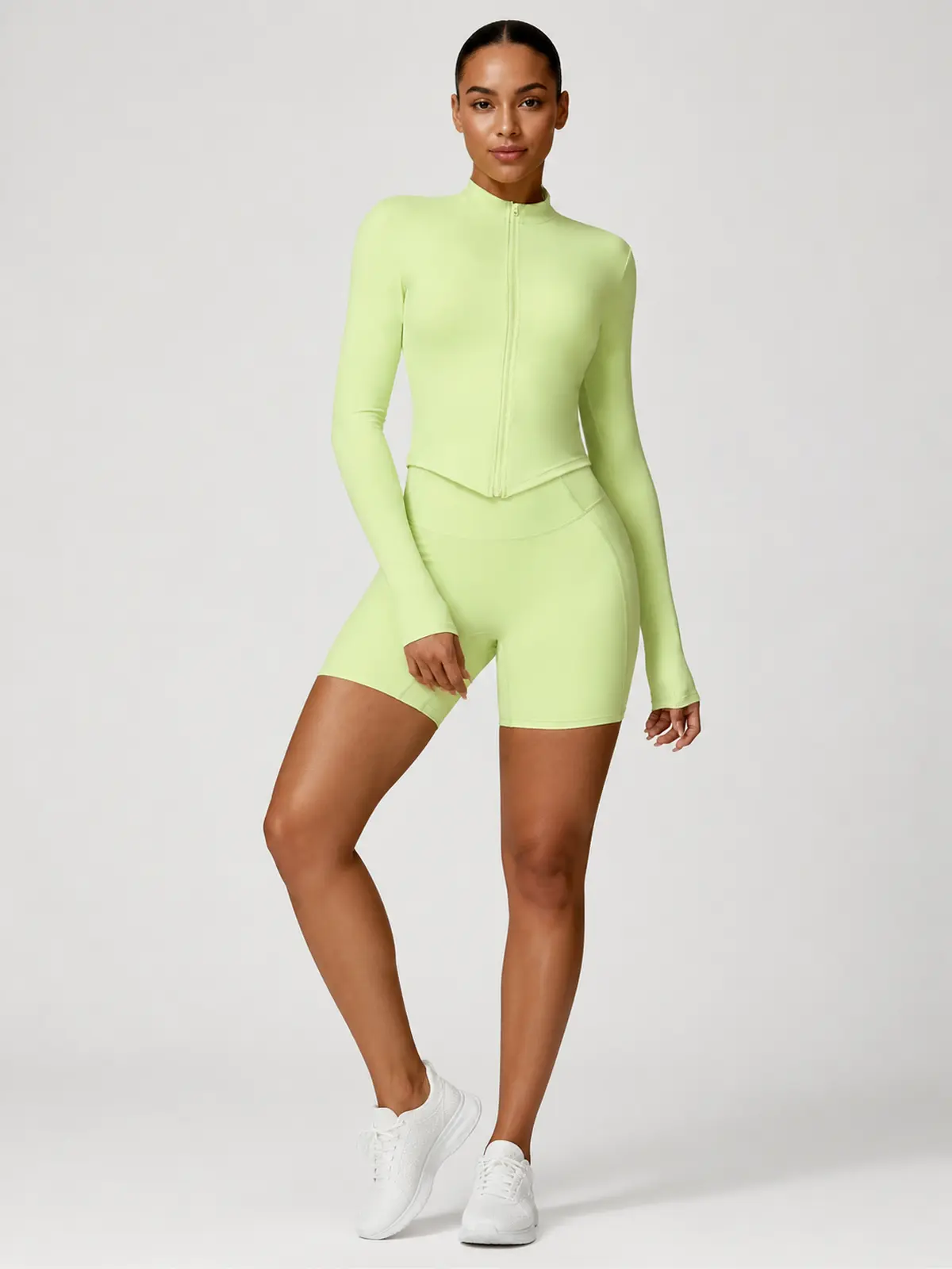 Marlowe Current Cropped Full-Zip Jacket — light yellow green — general — authoritative variation match