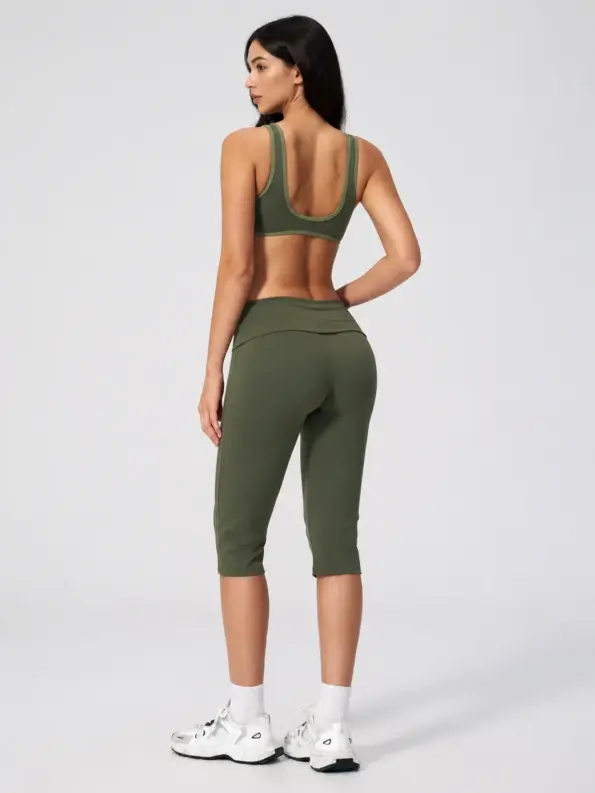 Meadow Gleam Contrast-Trim Sports Bra and Capri Leggings Set — moss green — general — authoritative variation match