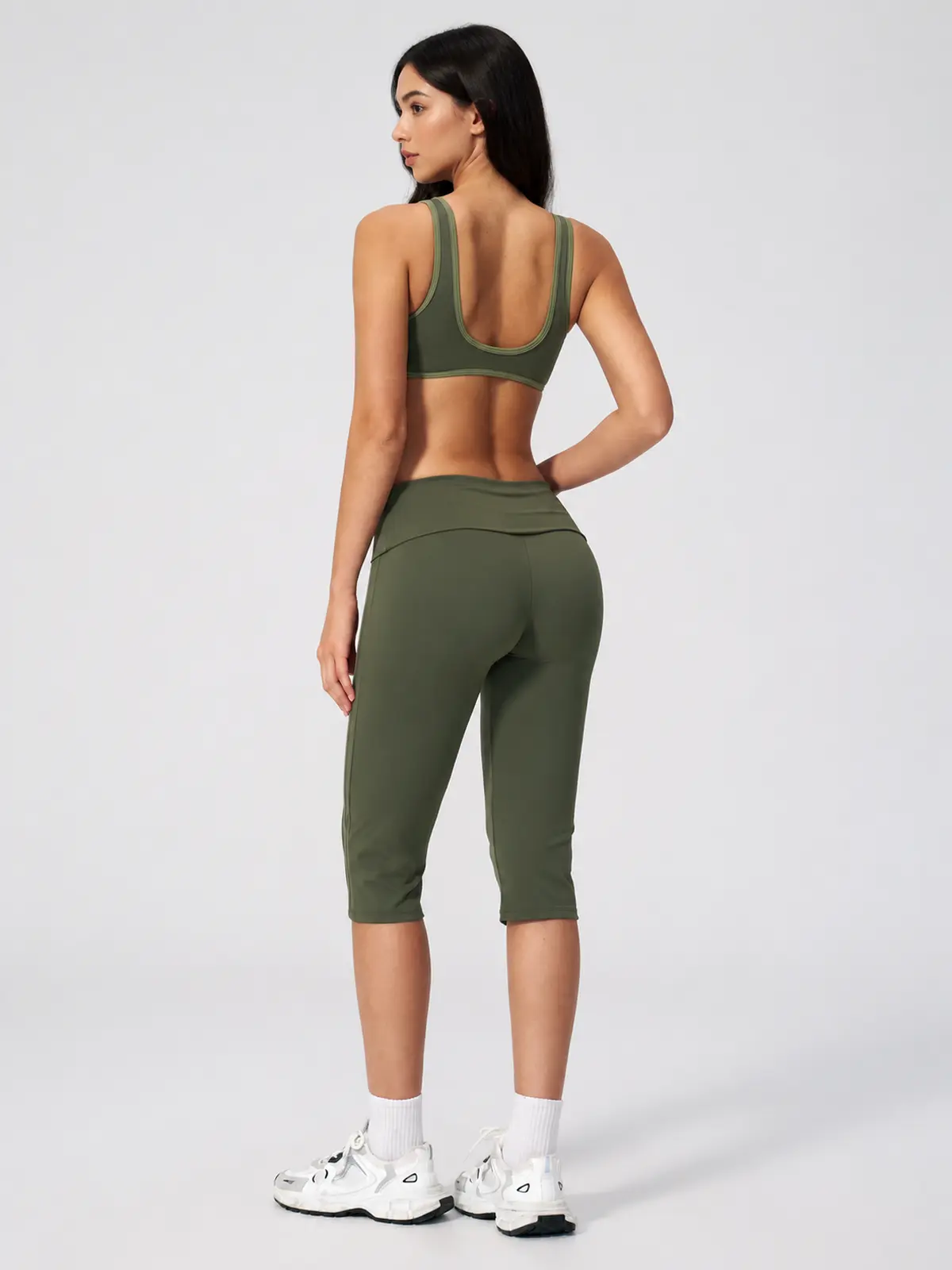 Meadow Gleam Contrast-Trim Sports Bra and Capri Leggings Set — moss green — general — authoritative variation match